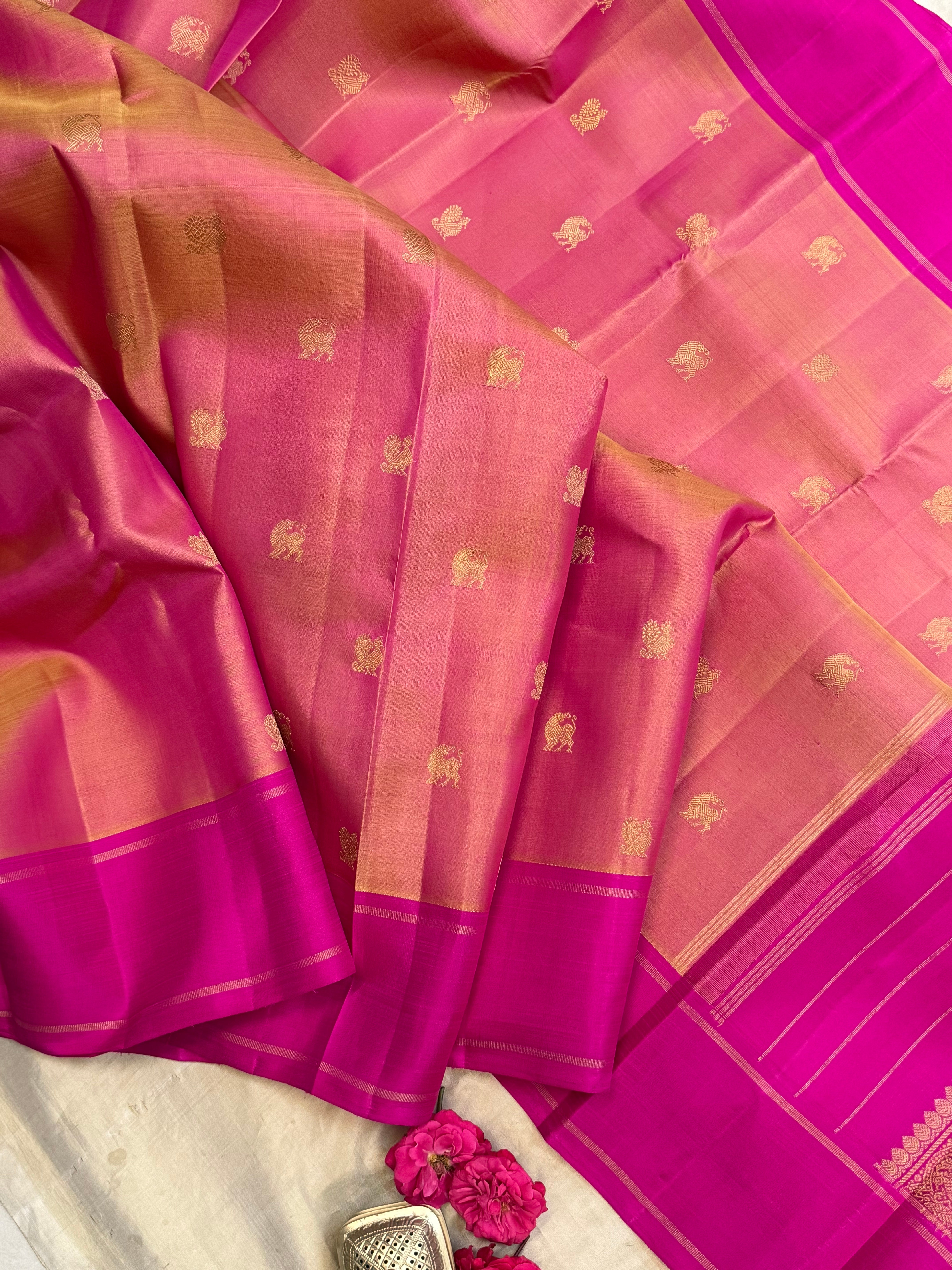 Red shot pink yazhli butta unique pallu / Kanjipuram silk CLSA8224