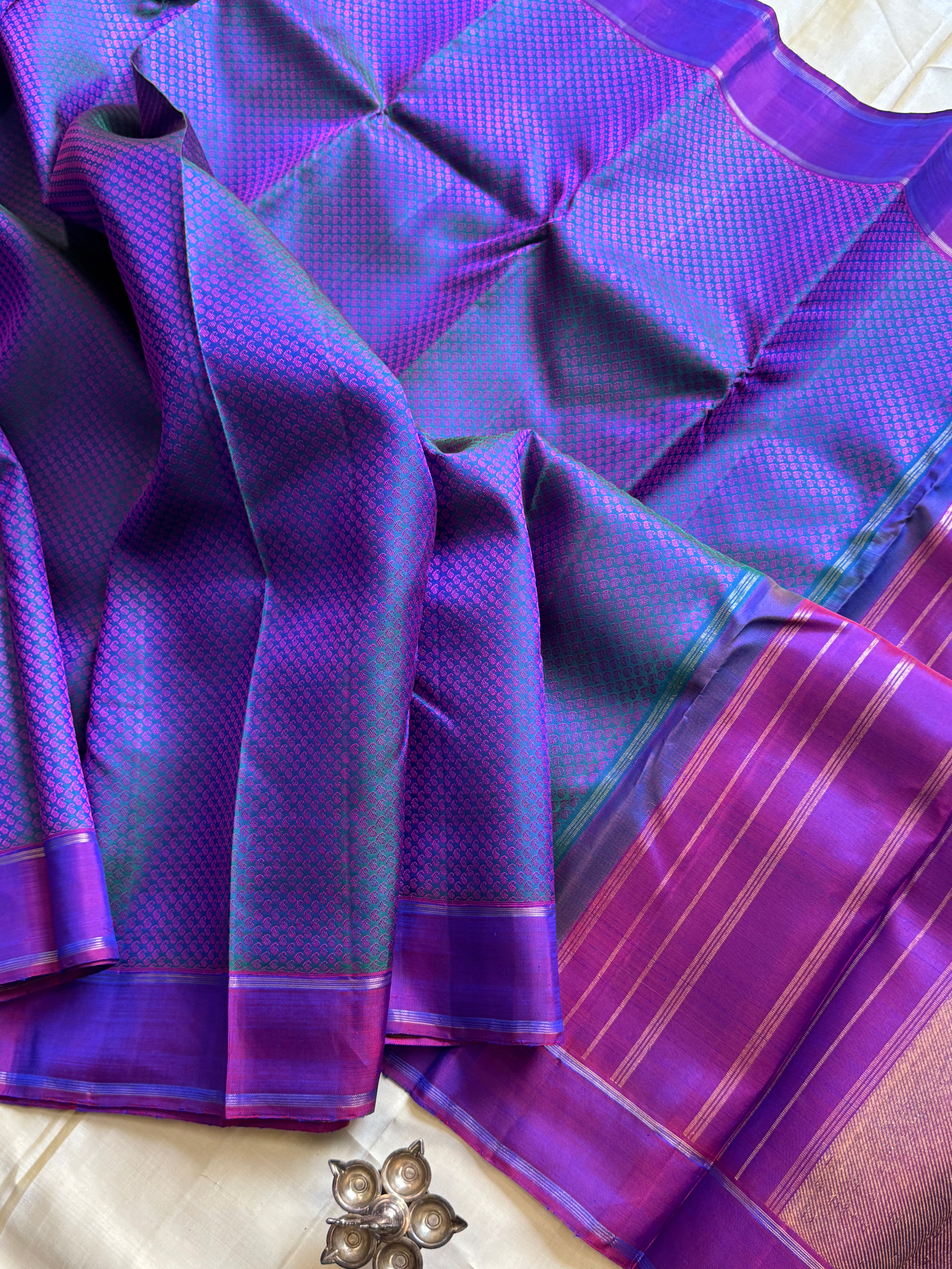 Blue shot purple thread work / kanjipuram silk