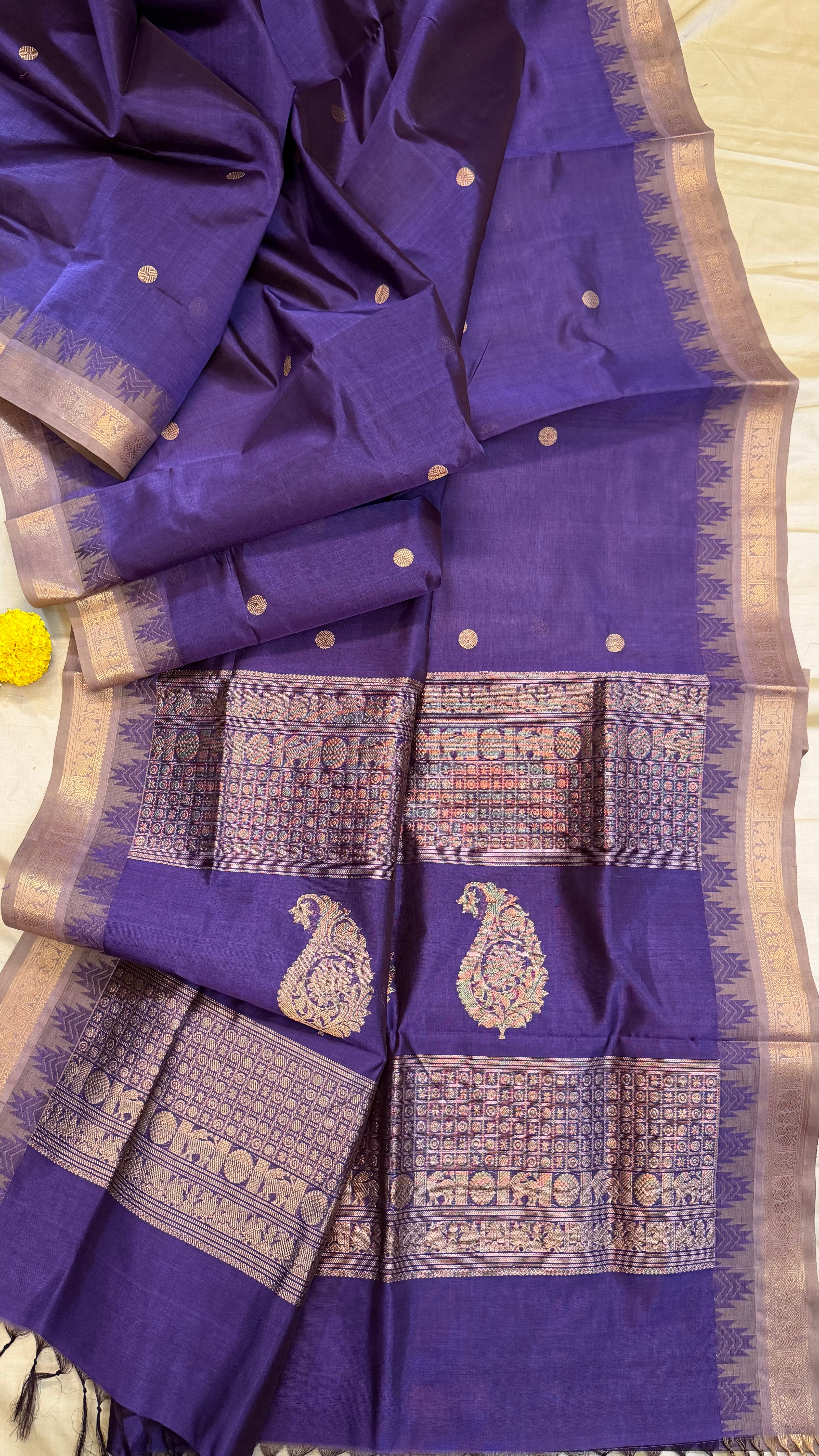 Purple small border/ silk cotton