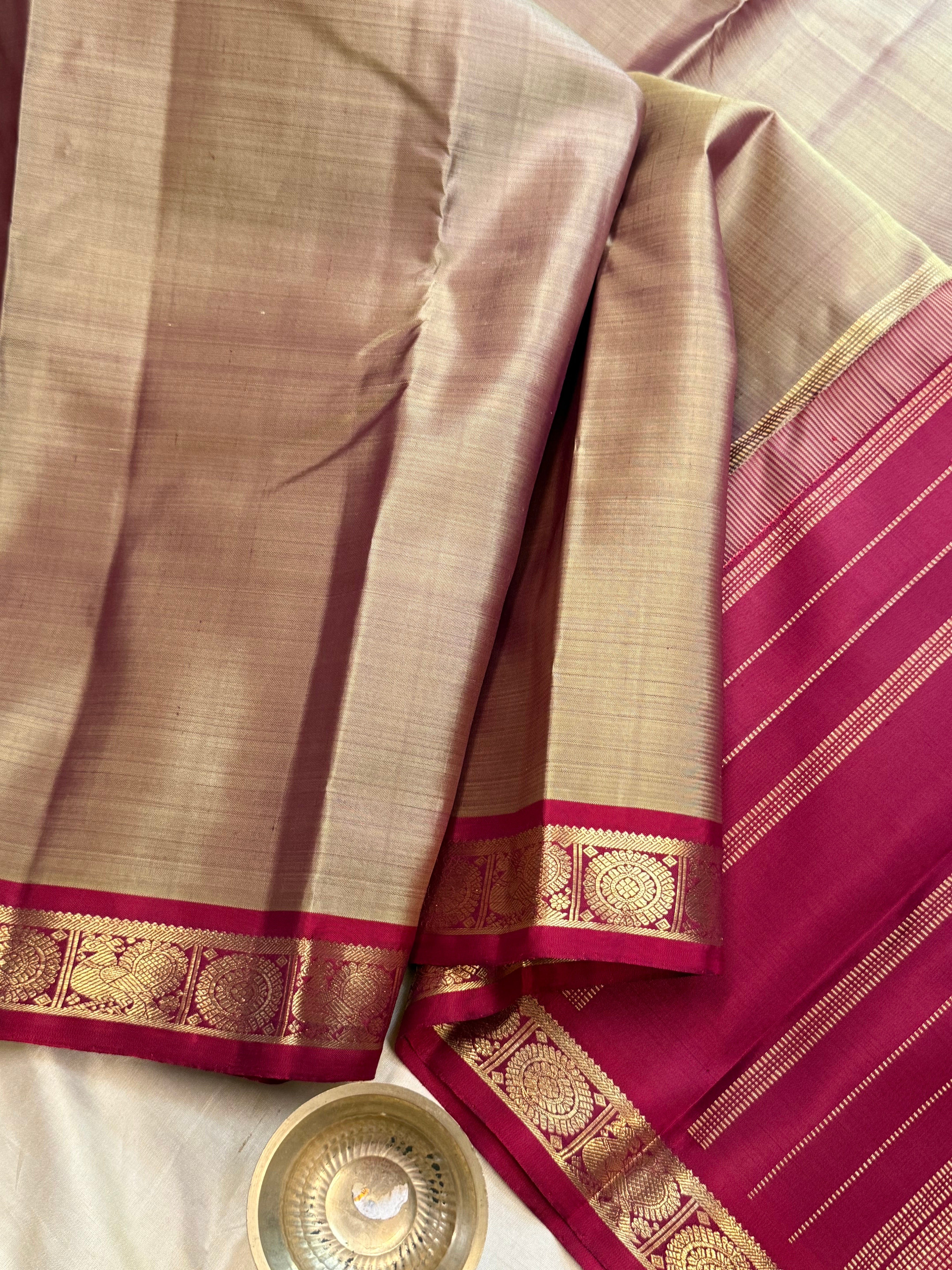 Light brown and araku small border/ Kanjipuram silk