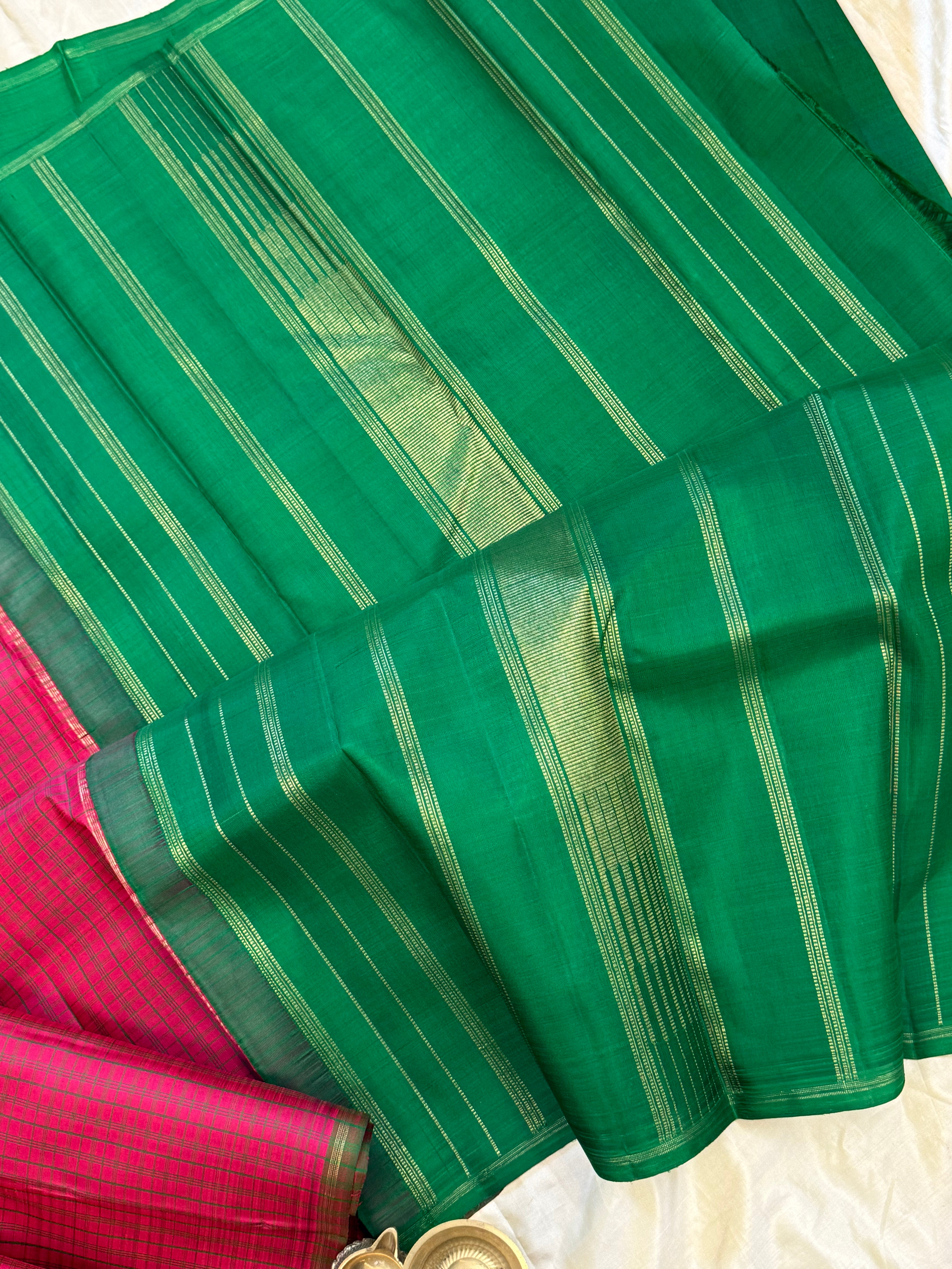 Paneer roja pink and green kattam / Kanjipuram silk