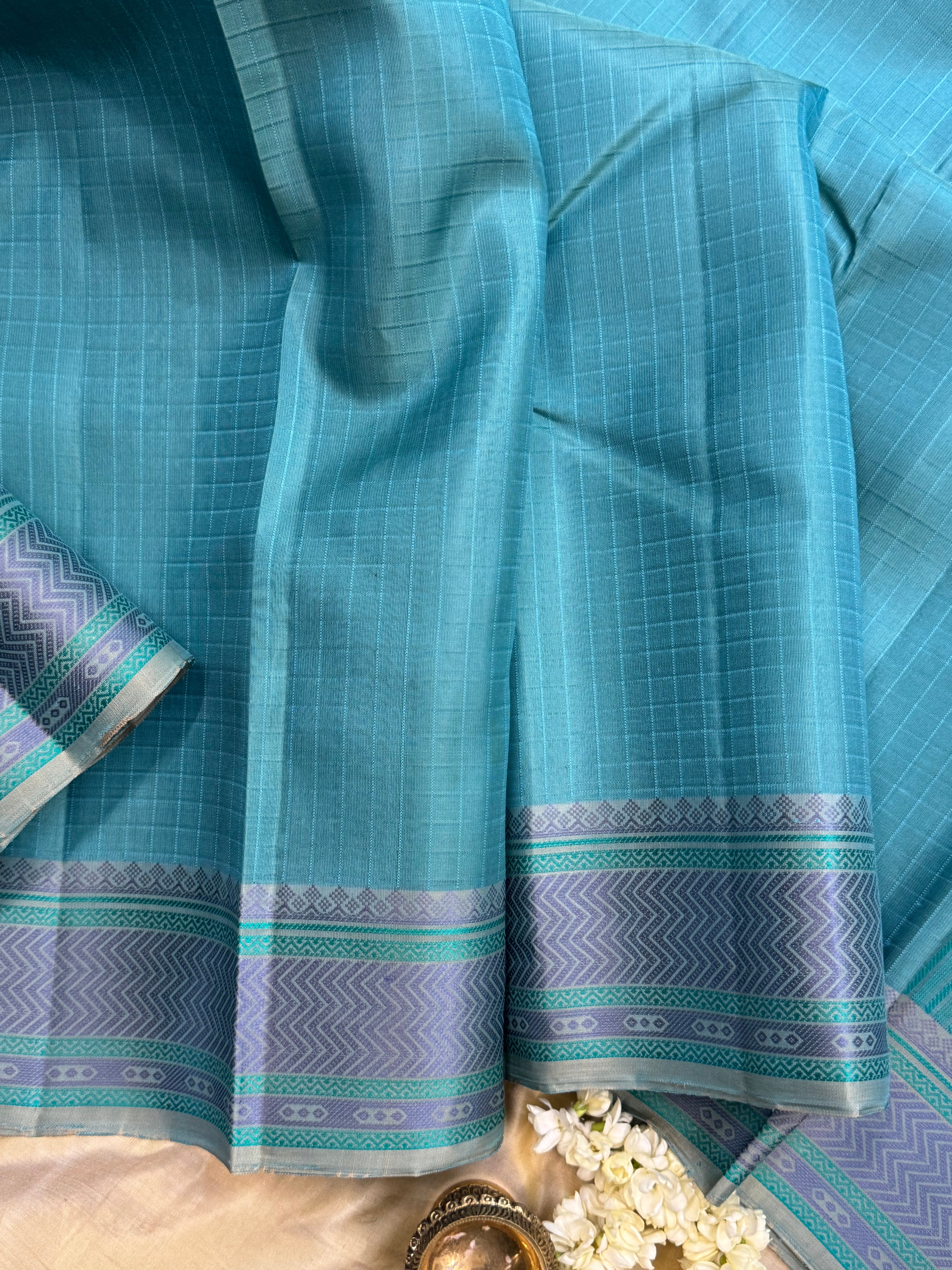 Turquoise blue kattam / Varnangal soft silk