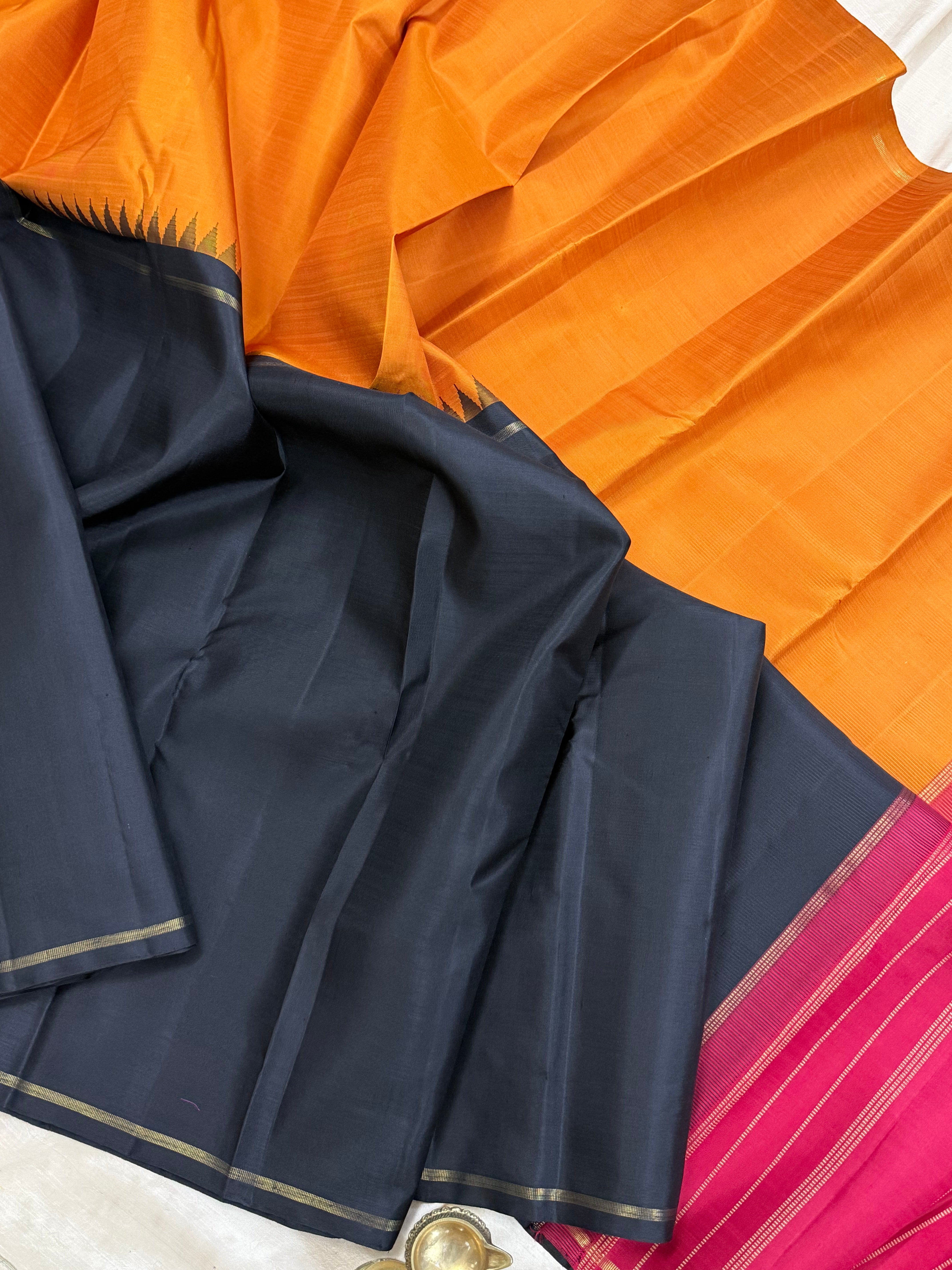 Yellow and black half and half / Kanjipuram silk