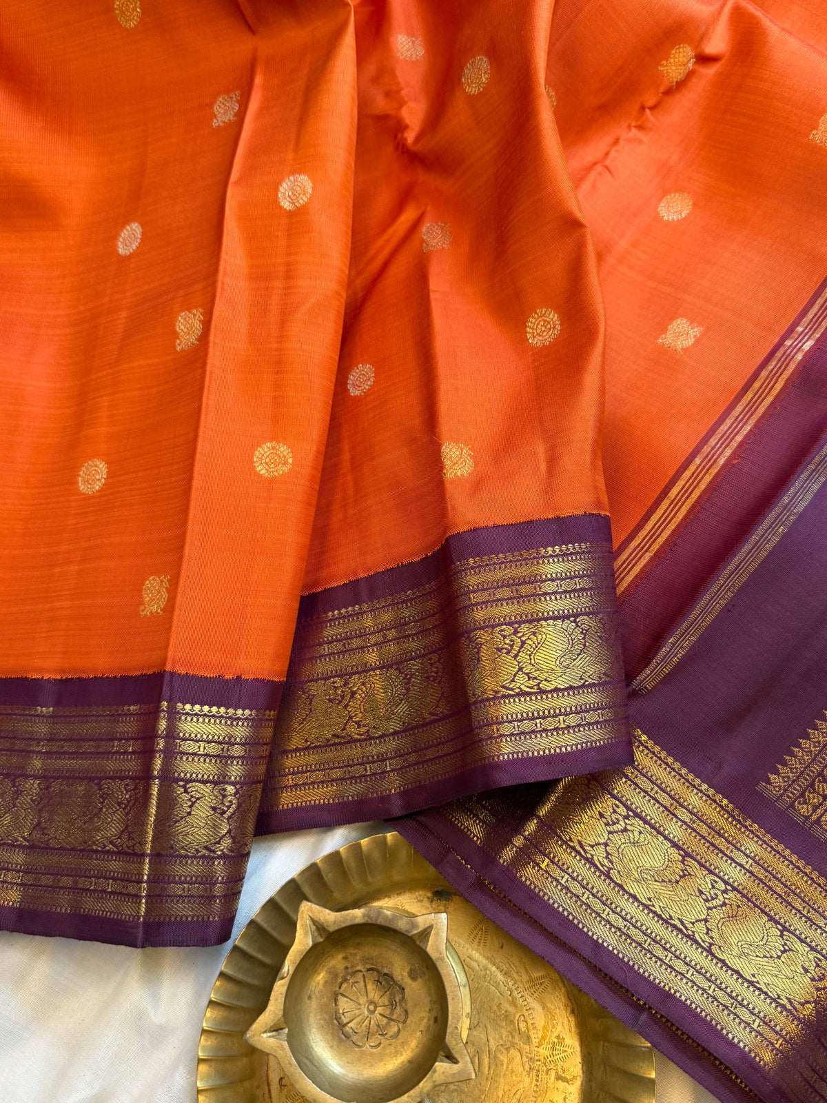 Rust with chocolate brown border Korvai kanjipuram silk