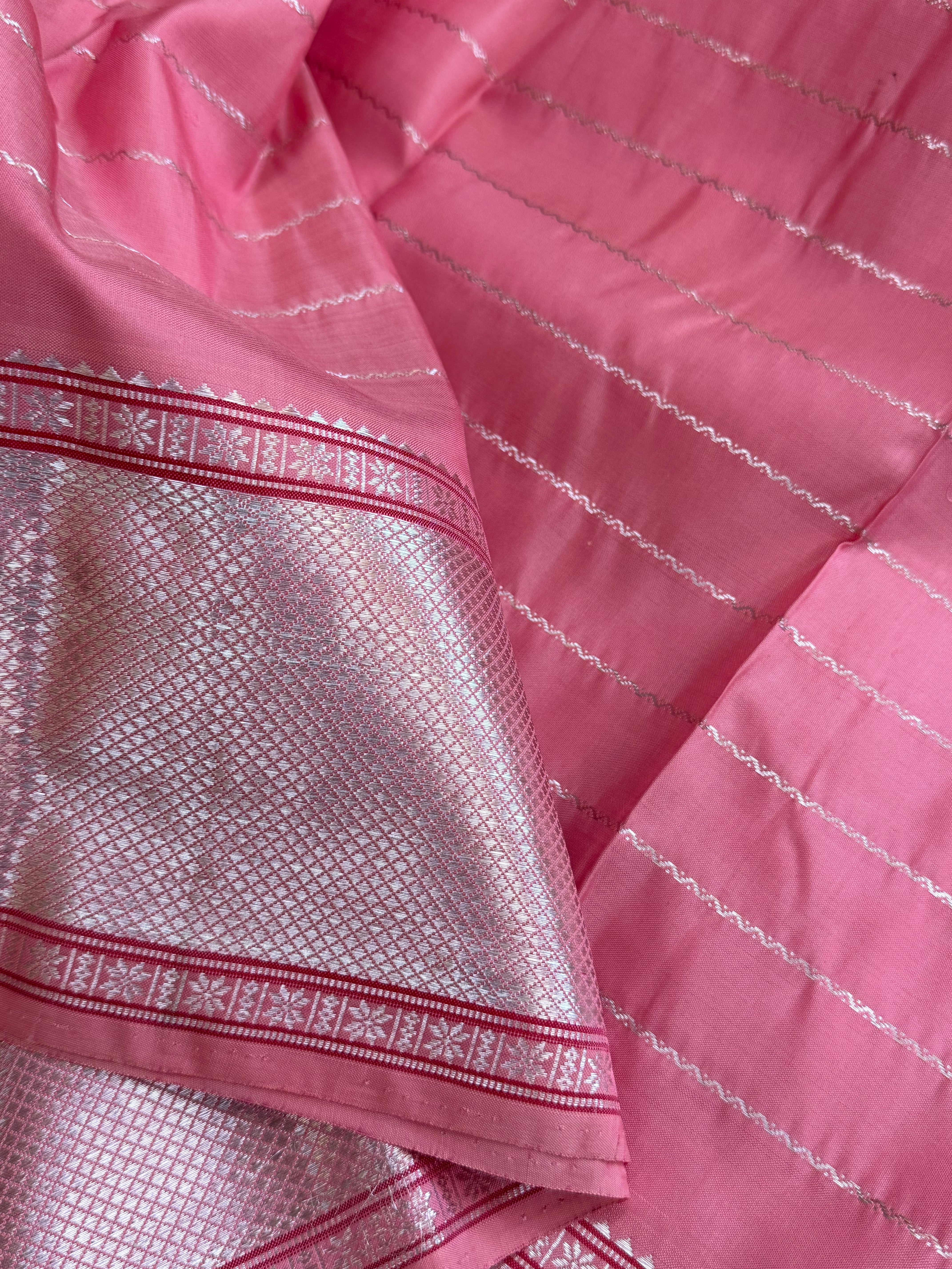 Pink veldhari getti border silver / Kanjipuram silk CL1992