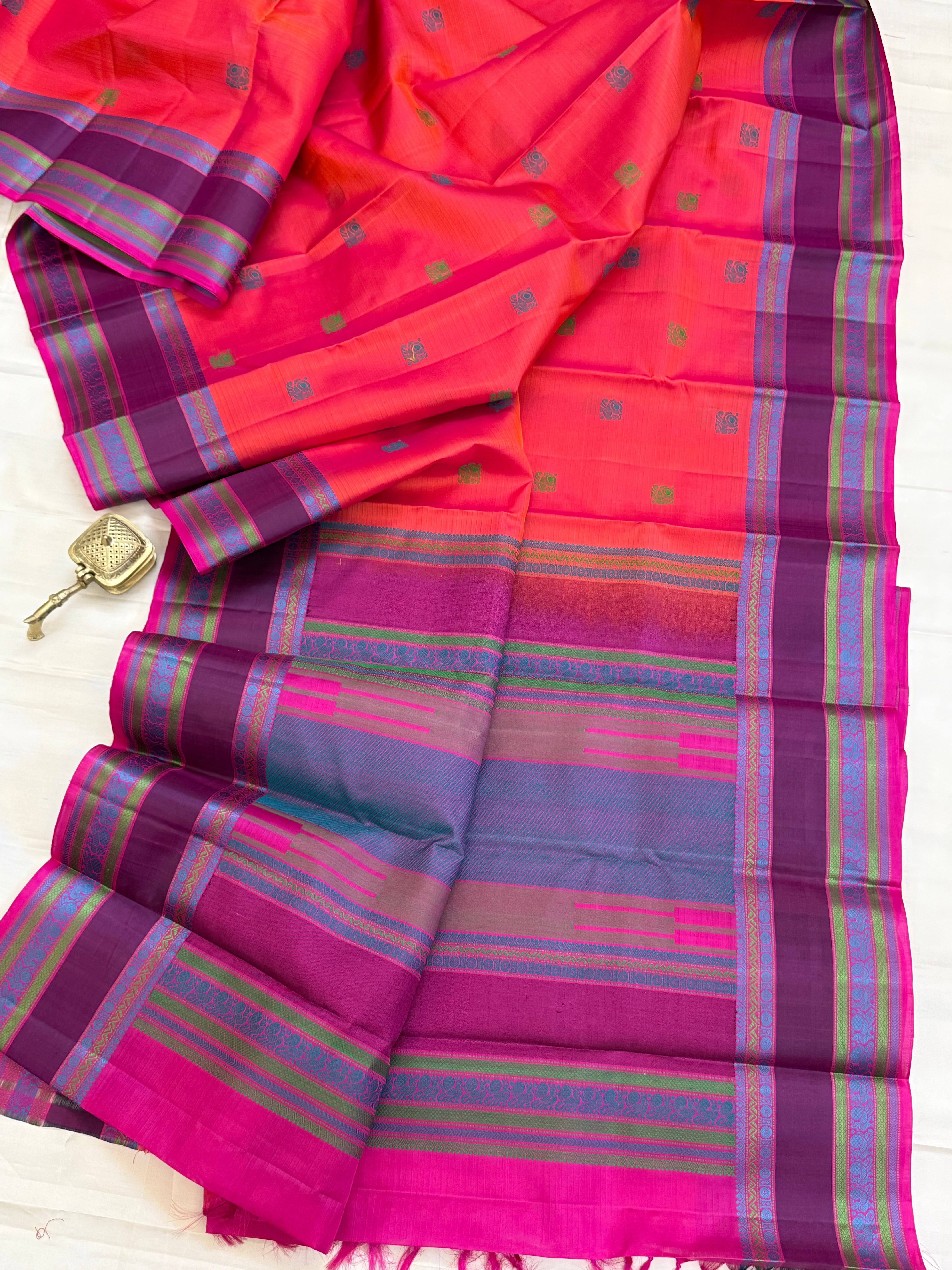 Orangish pink butta / Varnangal Thread work CLSA11258