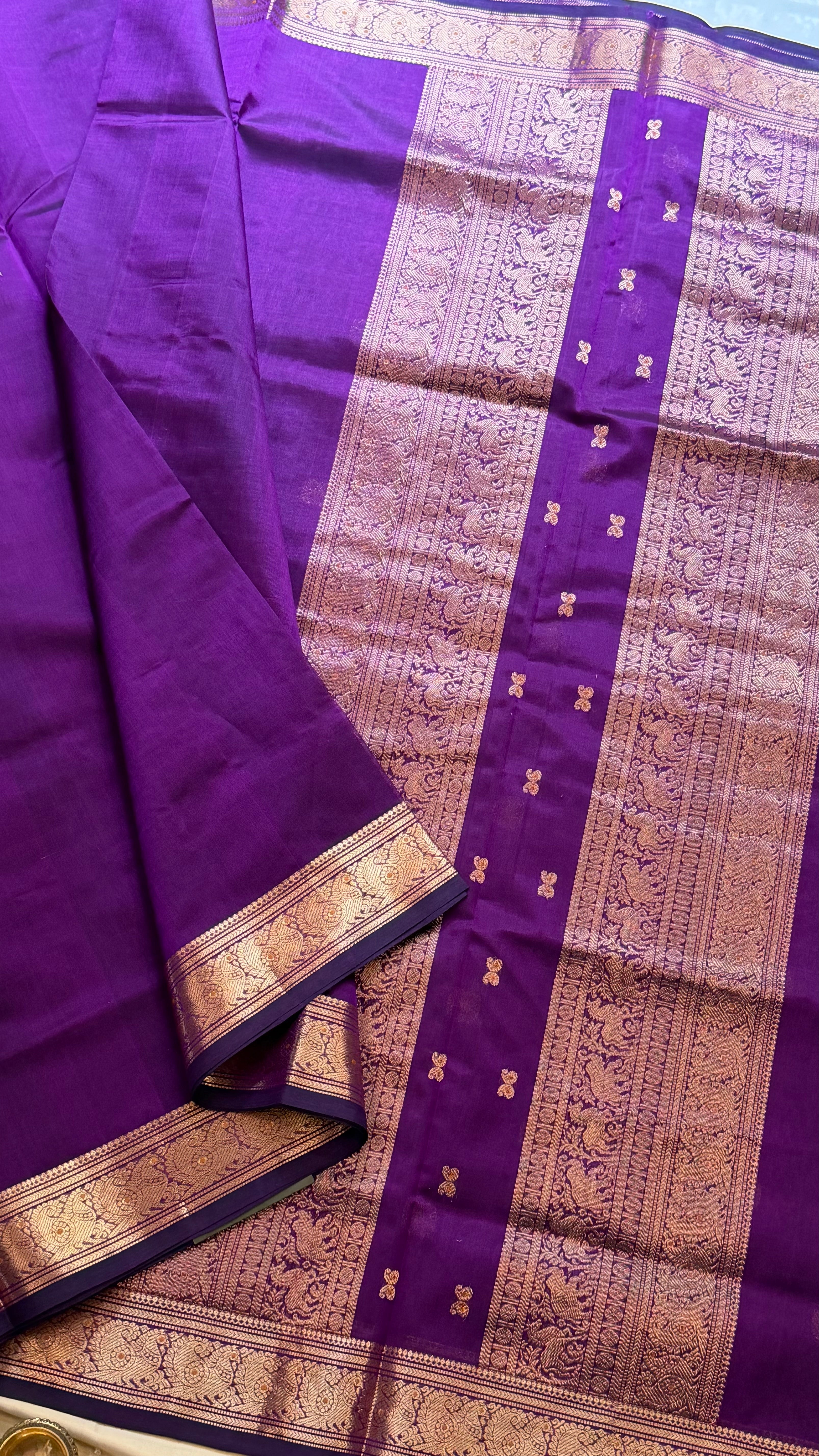 Deep purple Meena work pet silk cotton.