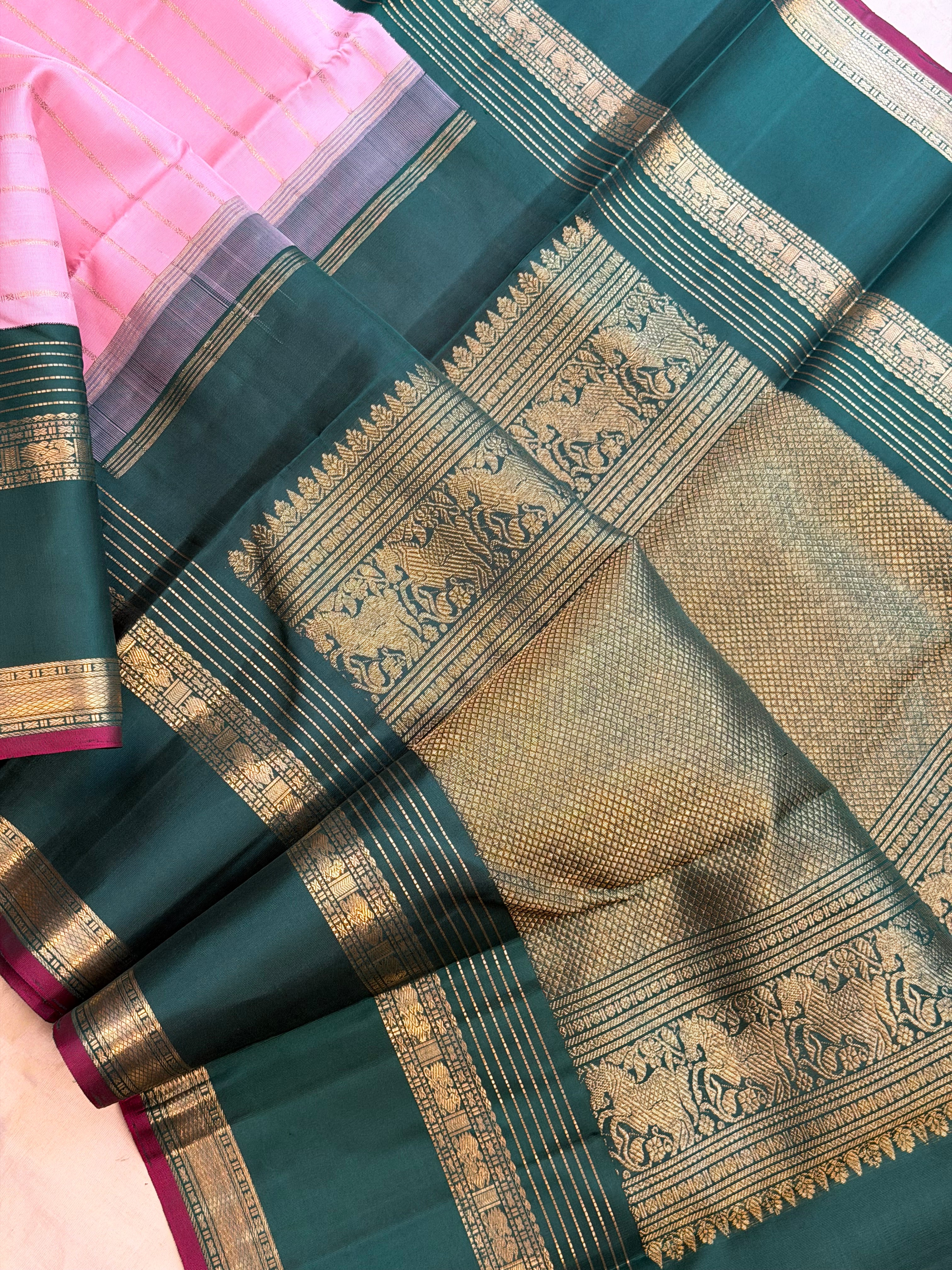 Pink veldhari Korvai / Kanjipuram silk