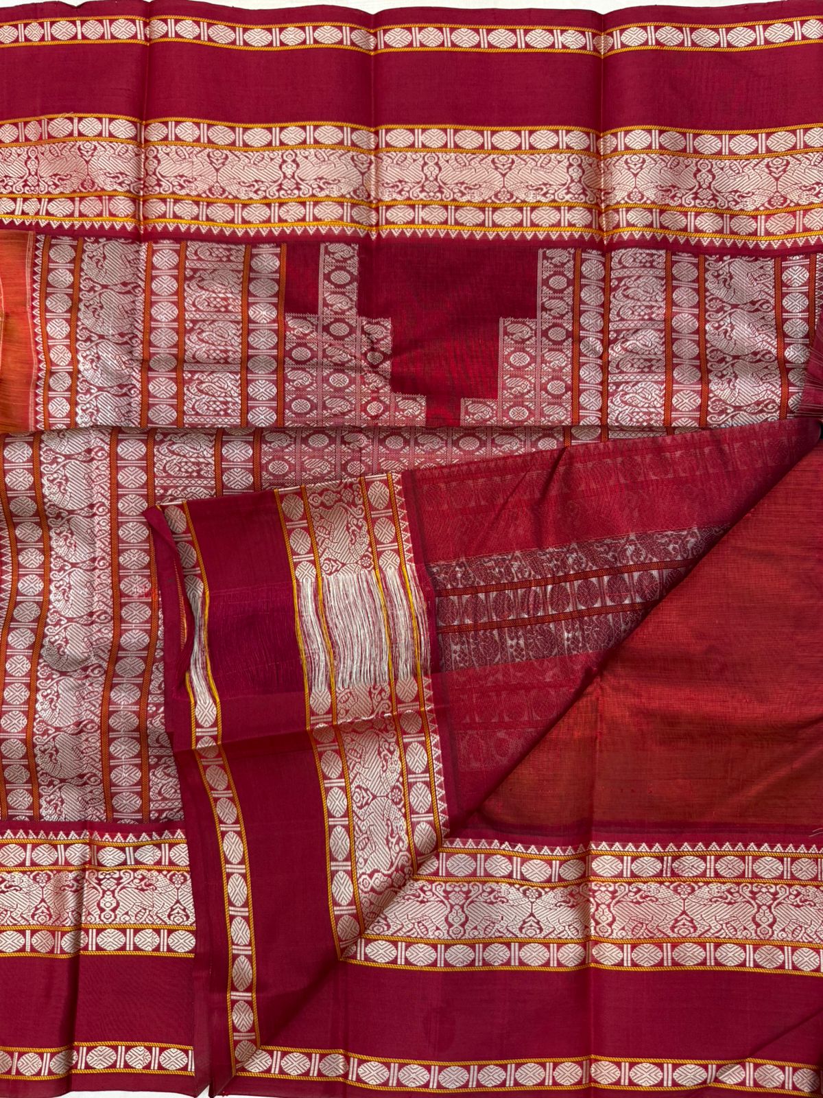 Mustard cotton body - Marron silk border