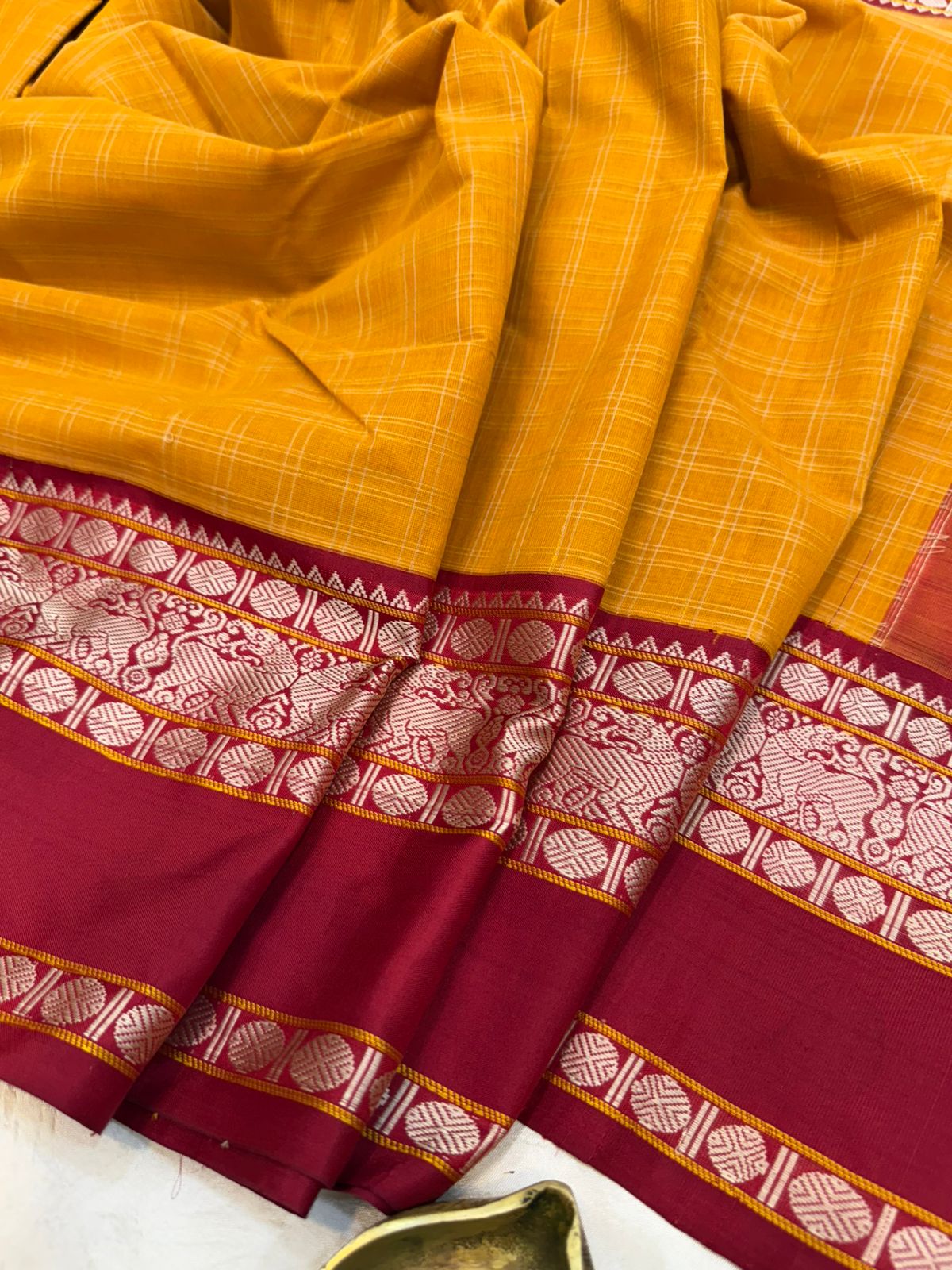 Mustard cotton body - Marron silk border