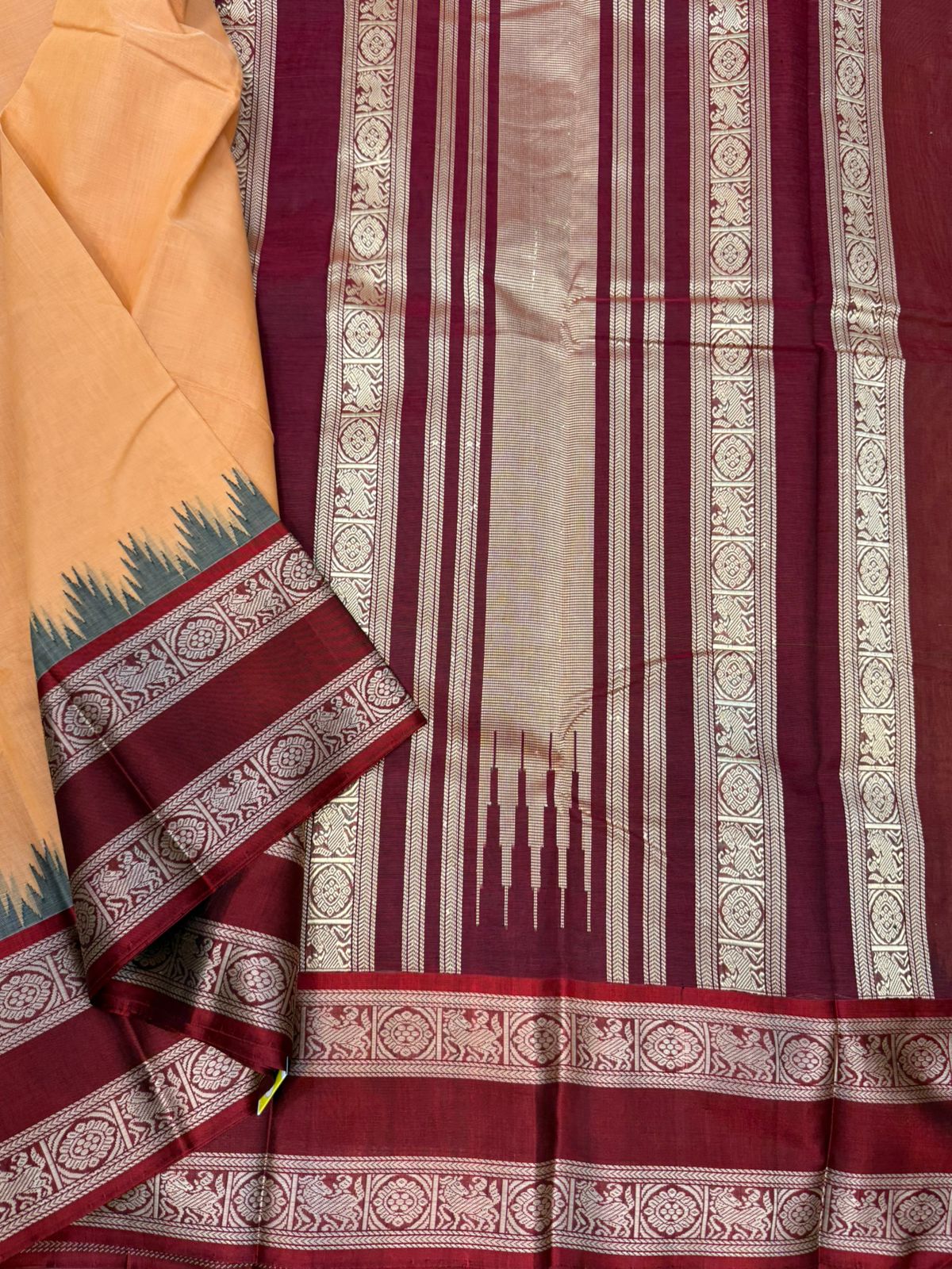 Peach cotton body - Marron silk border