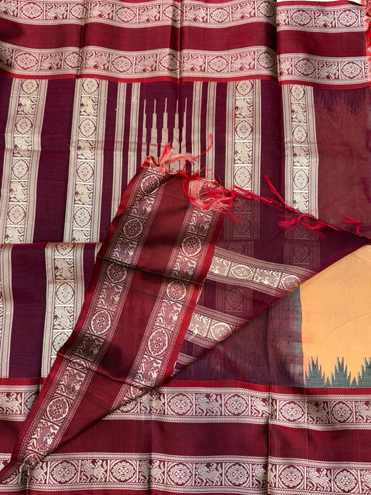 Peach cotton body - Marron silk border