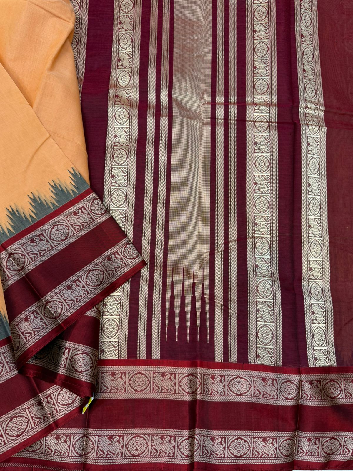 Peach cotton body - Marron silk border