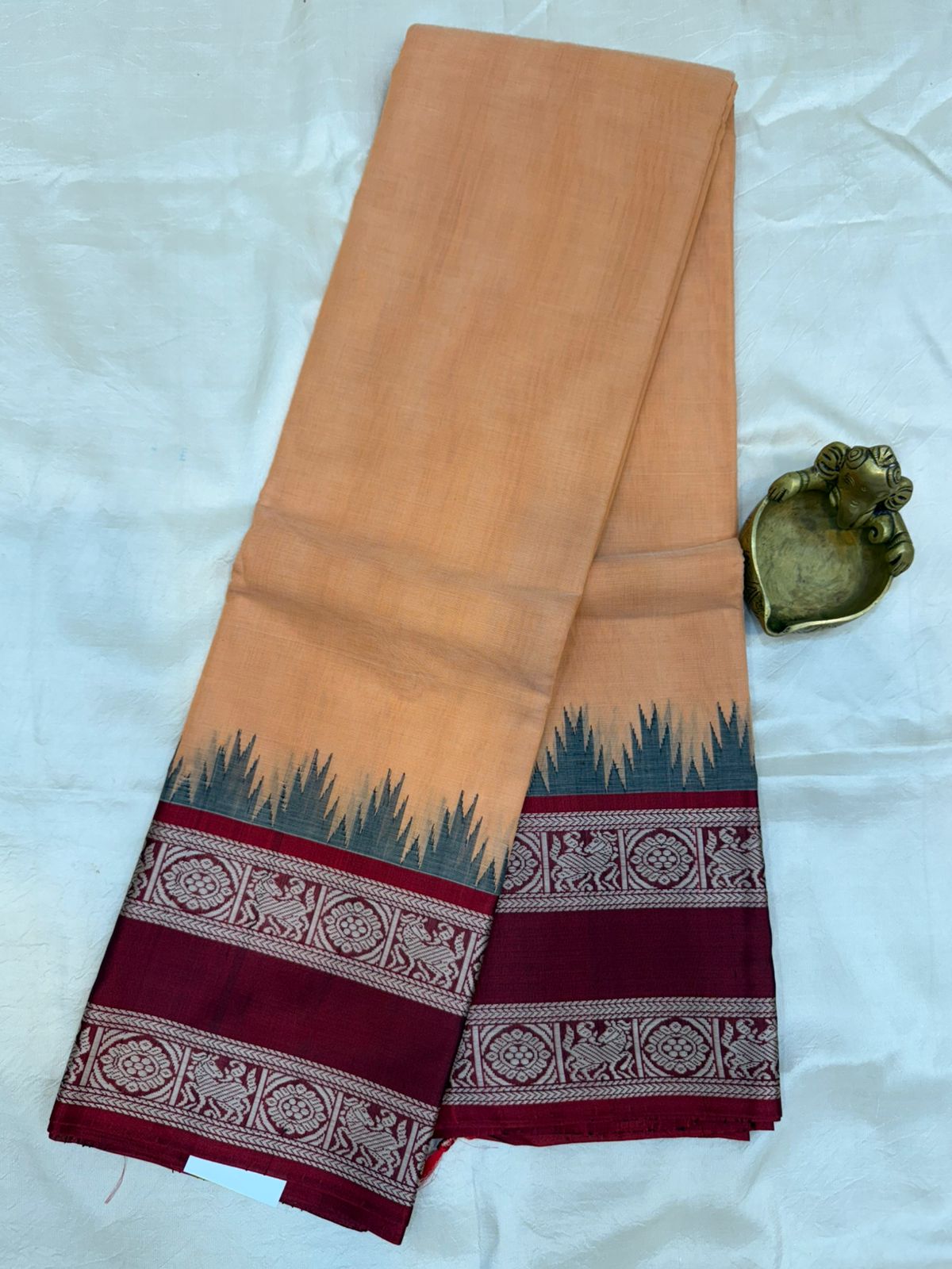 Peach cotton body - Marron silk border