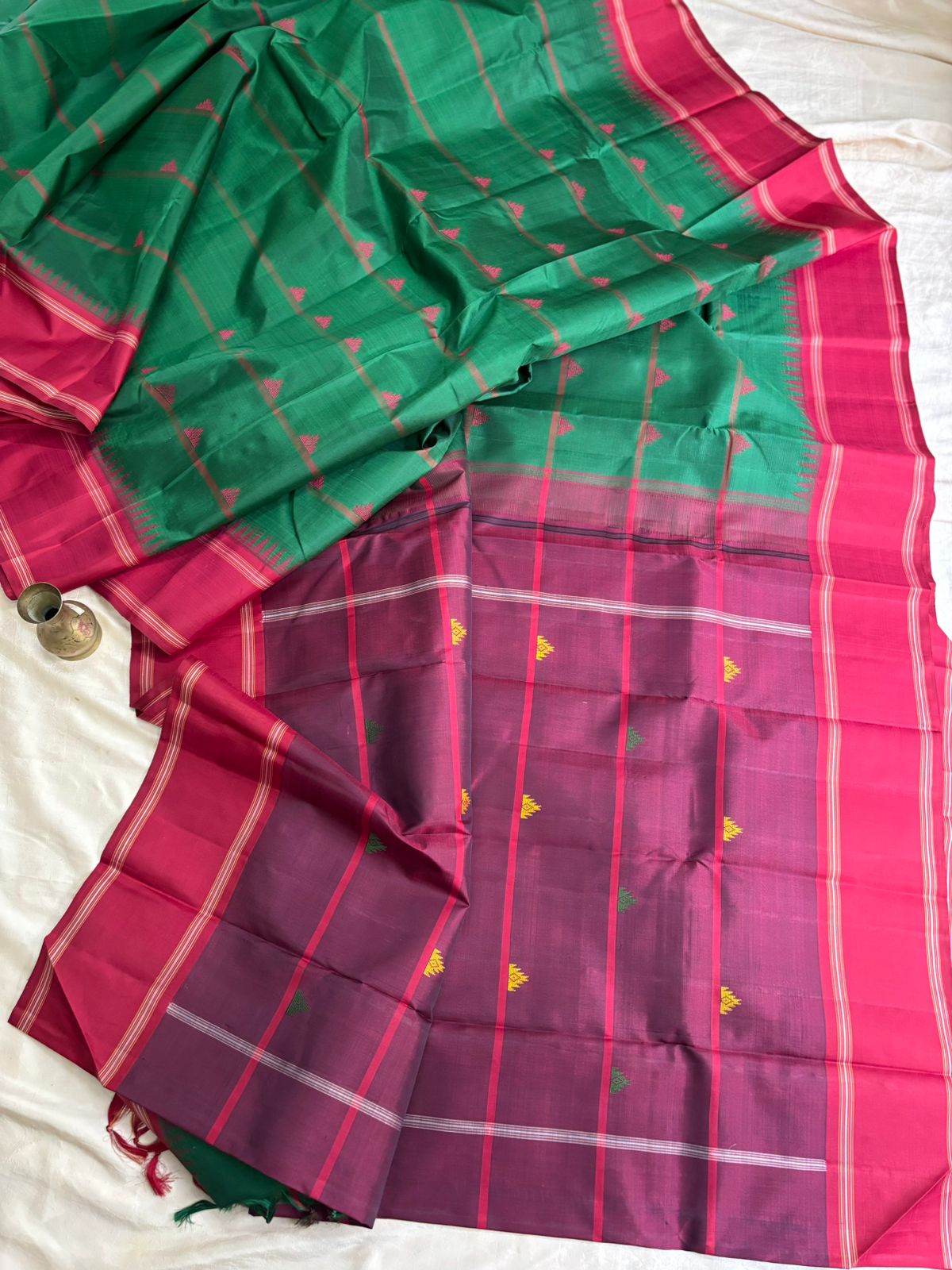 Green with araku thread work kai korvai/ Arani silk