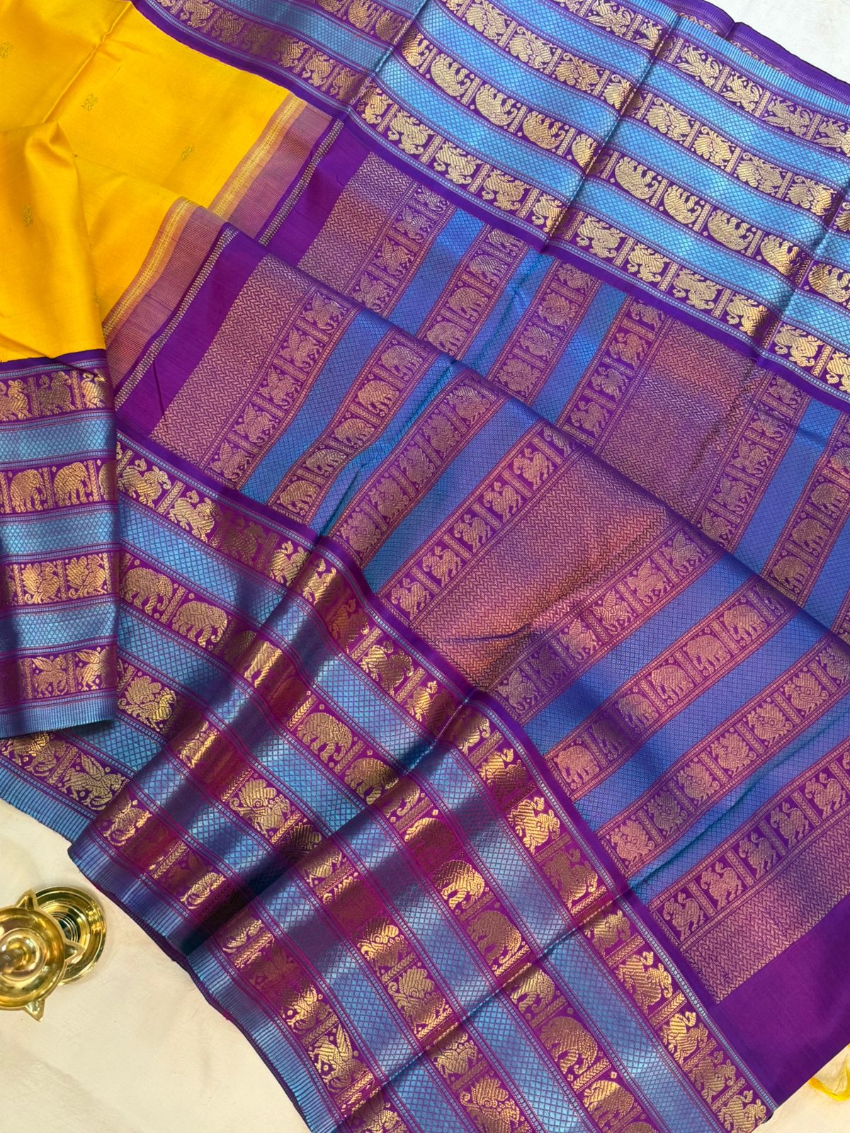 Yellow with purple varisapet/ kanjipuram silk