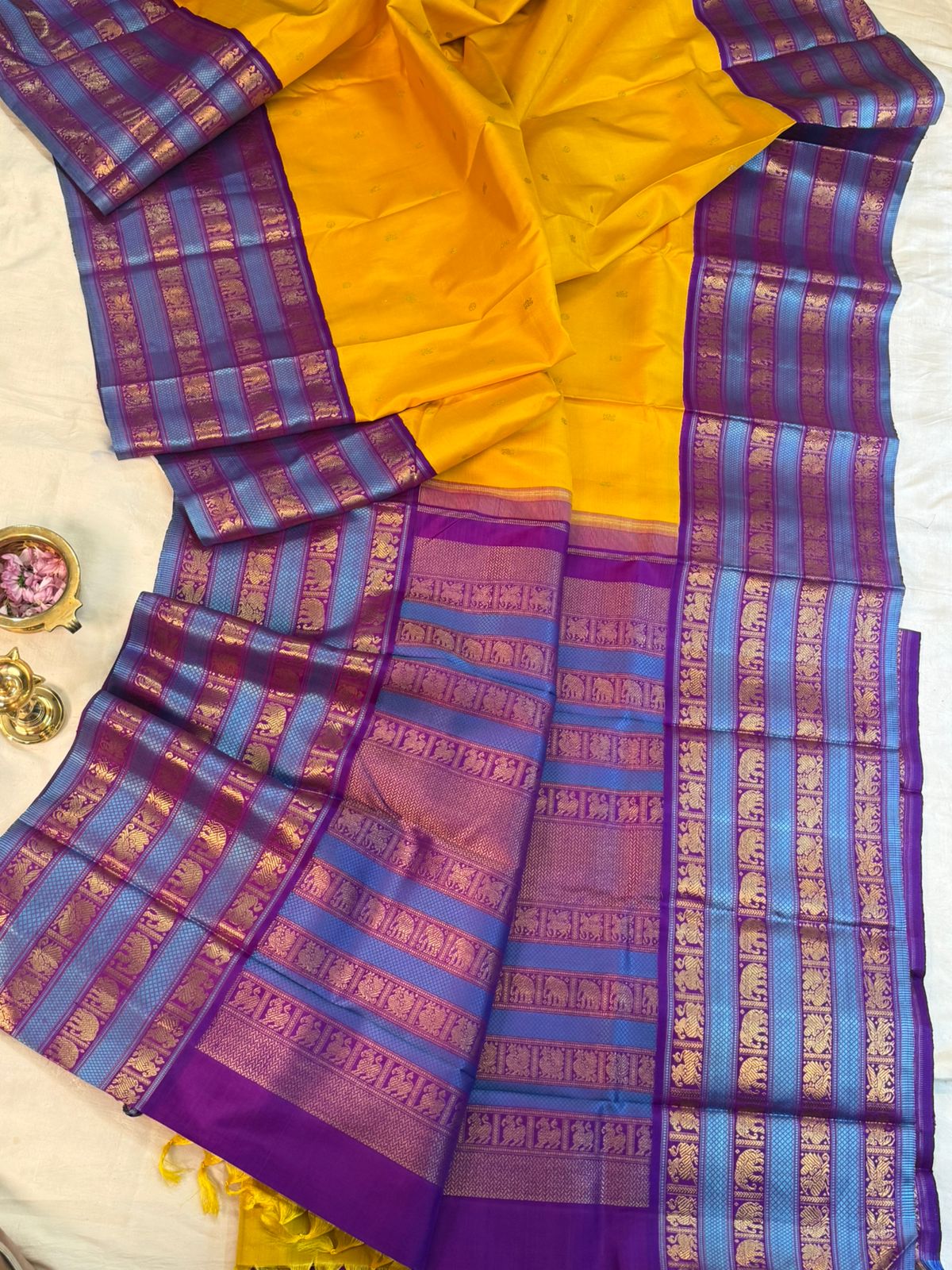 Yellow with purple varisapet/ kanjipuram silk