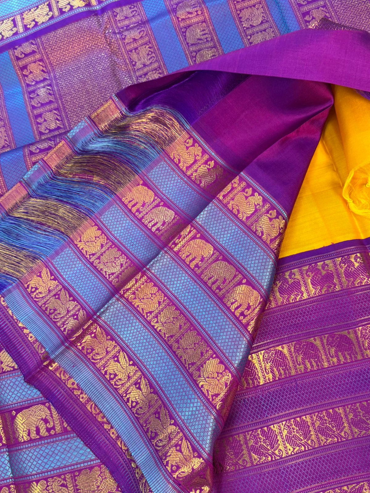 Yellow with purple varisapet/ kanjipuram silk