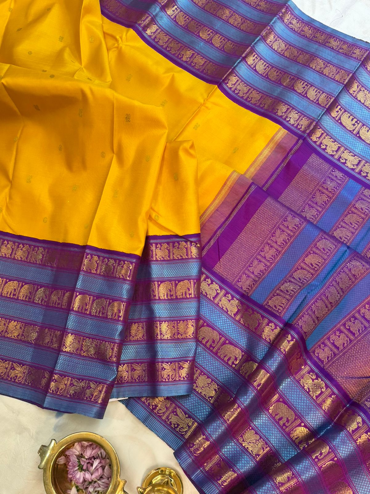 Yellow with purple varisapet/ kanjipuram silk