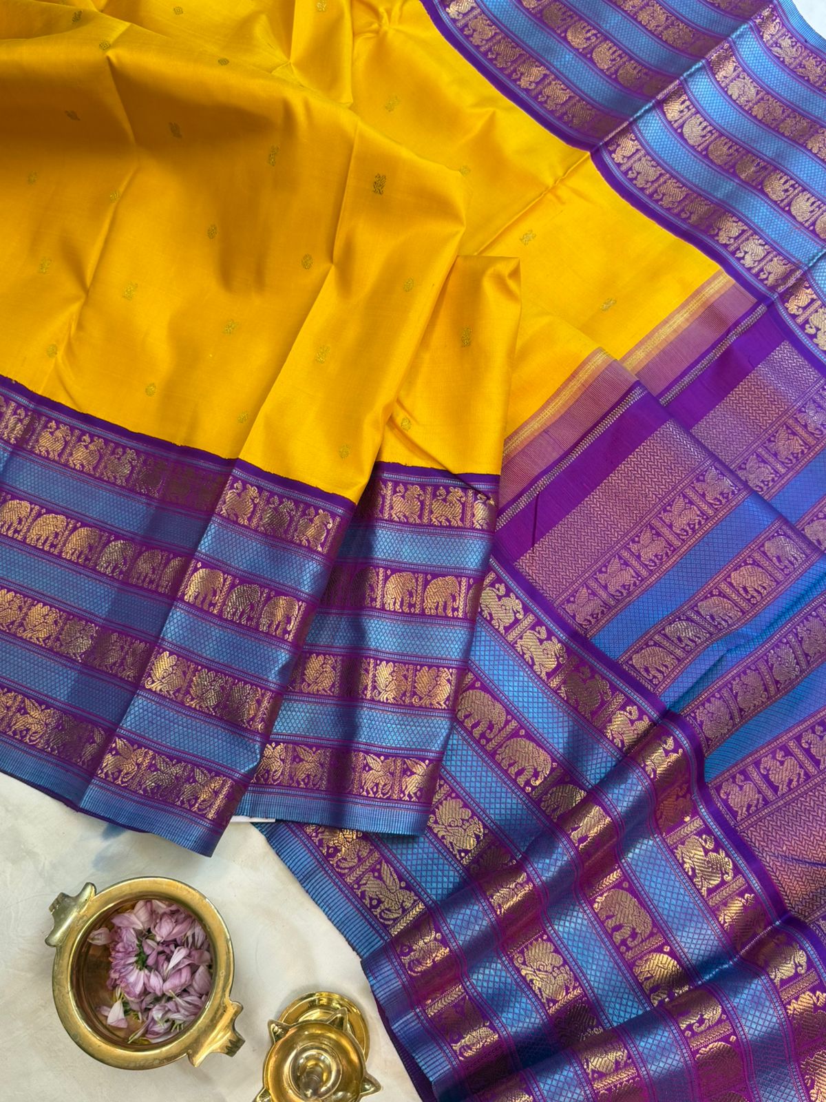Yellow with purple varisapet/ kanjipuram silk