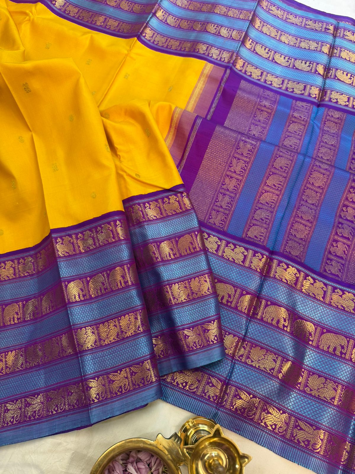 Yellow with purple varisapet/ kanjipuram silk