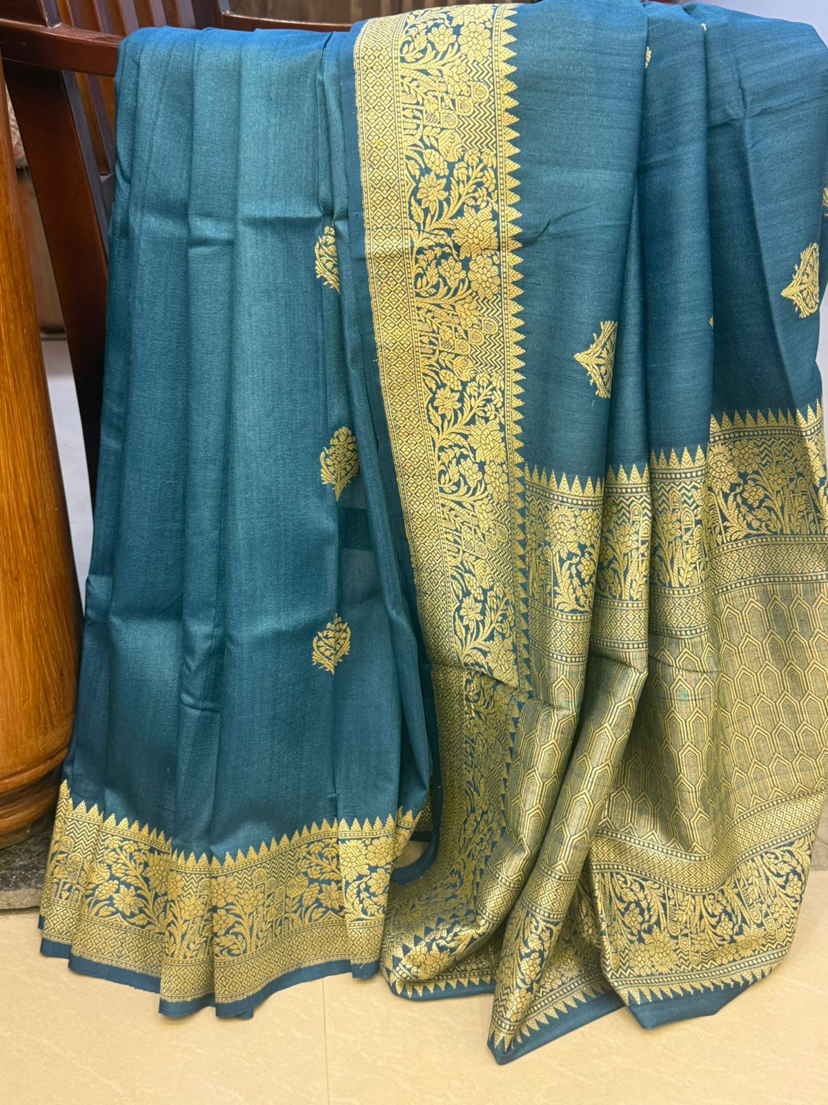 Teal blue / Tussar georgette benarasi