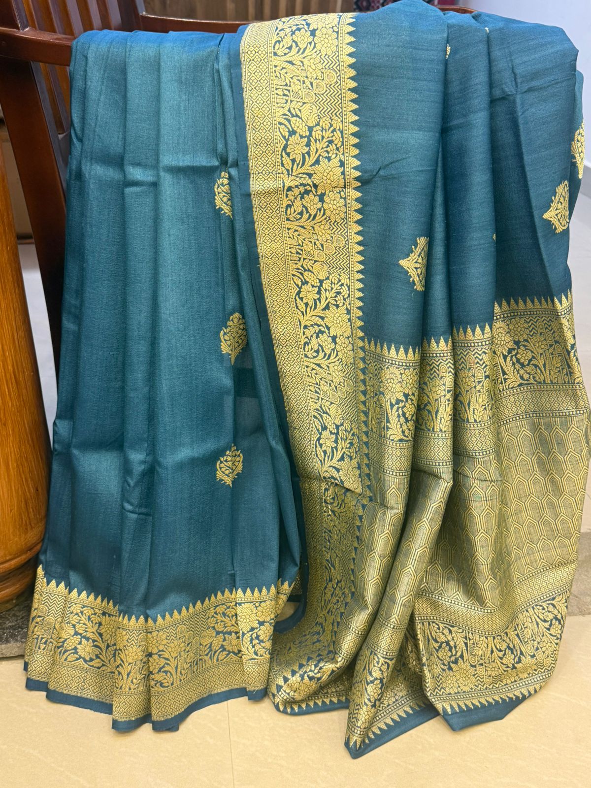Teal blue / Tussar georgette benarasi