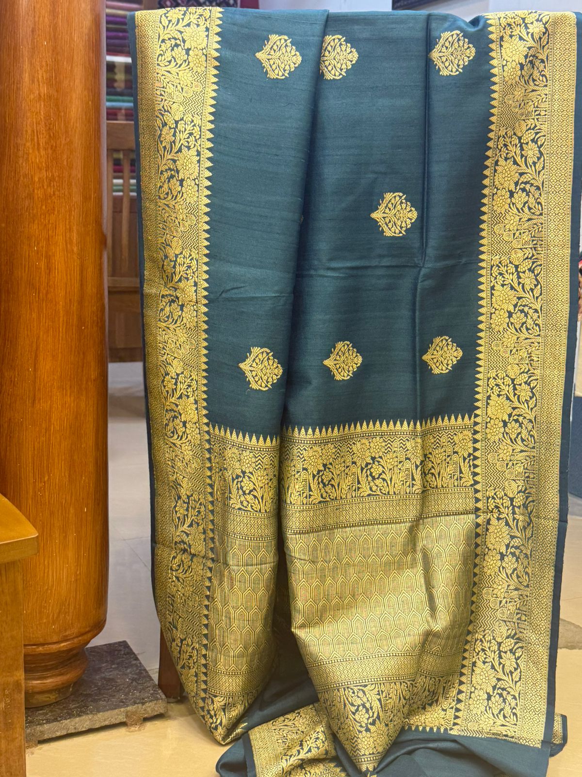 Teal blue / Tussar georgette benarasi