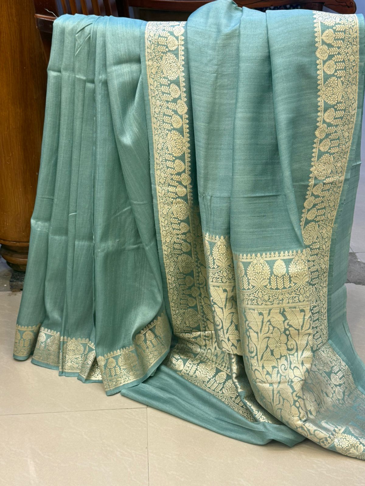 Pastel green/ Tussar georgette benarasi