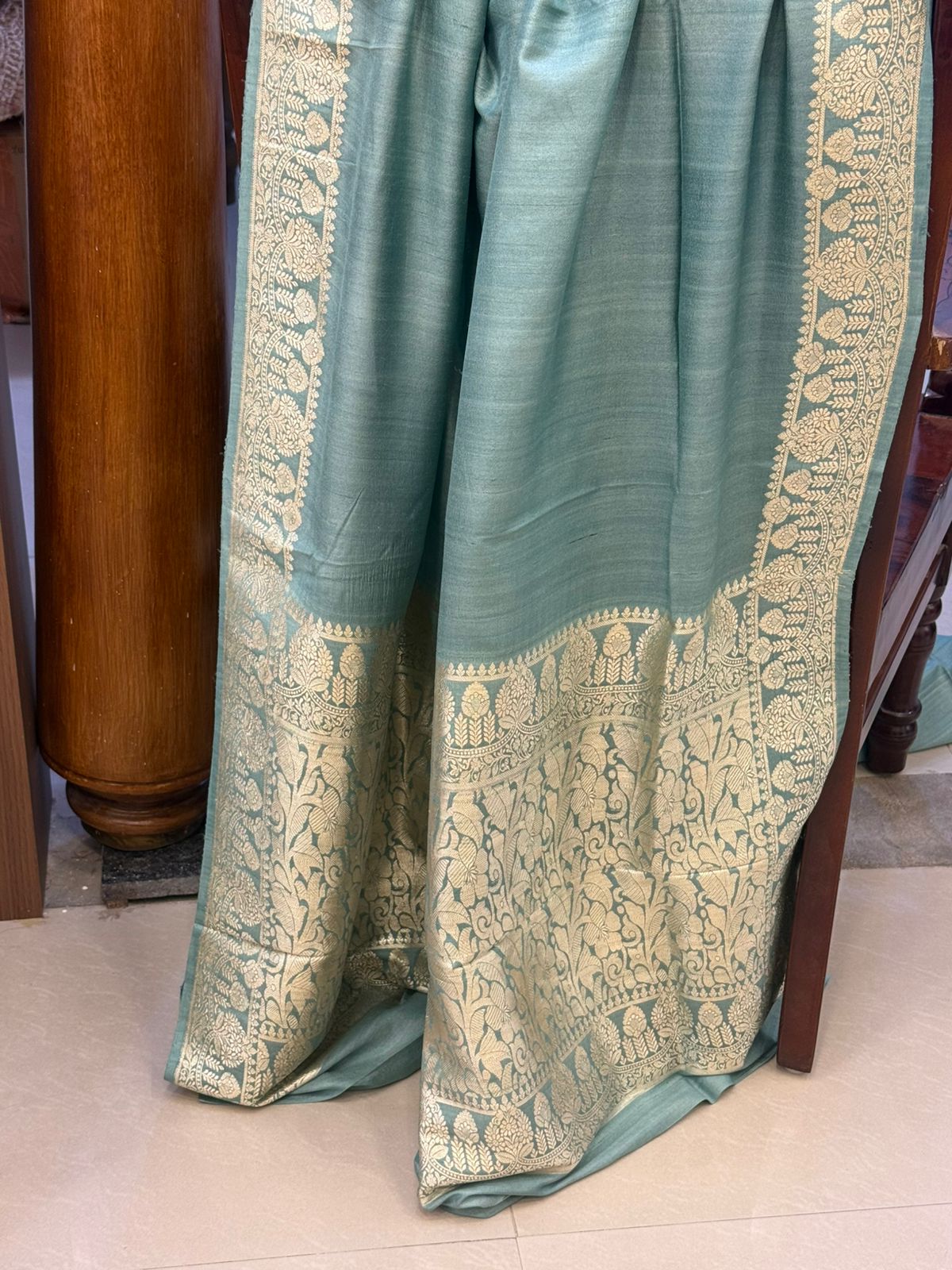 Pastel green/ Tussar georgette benarasi