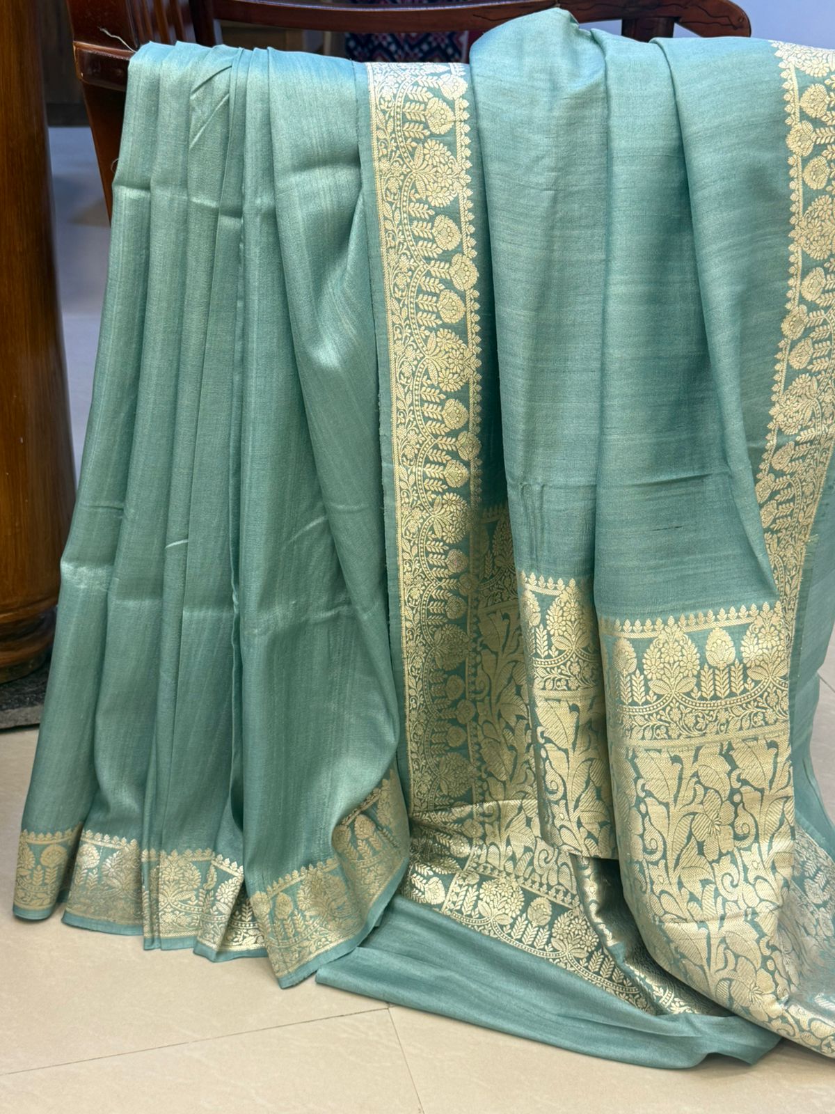 Pastel green/ Tussar georgette benarasi