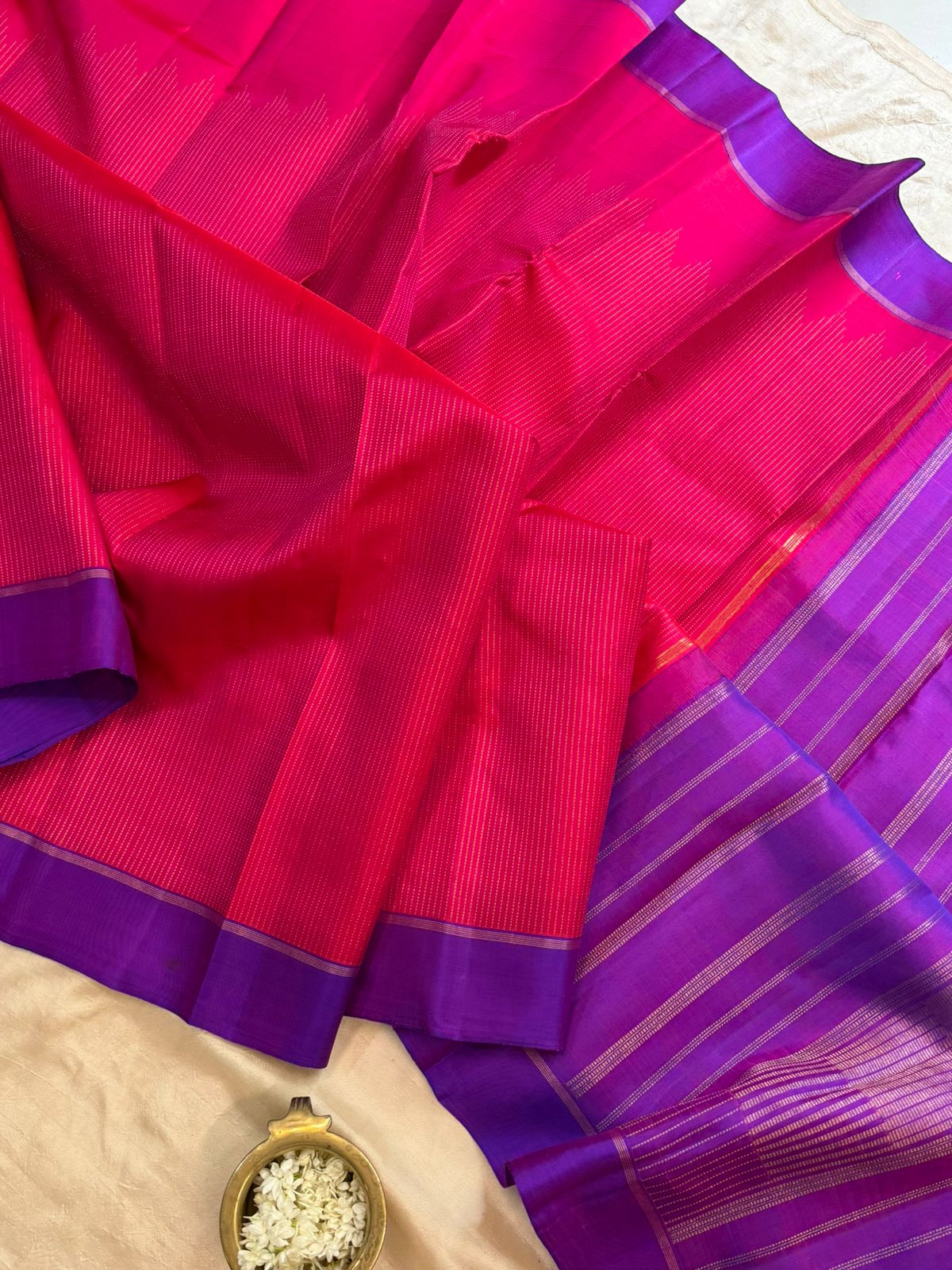 Pink shot purple zari lines / kanjipuram silk