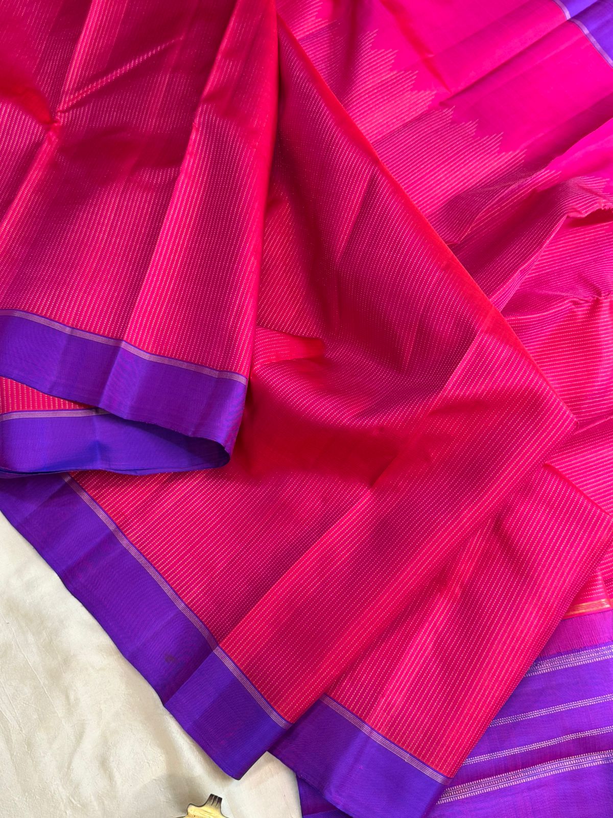 Pink shot purple zari lines / kanjipuram silk