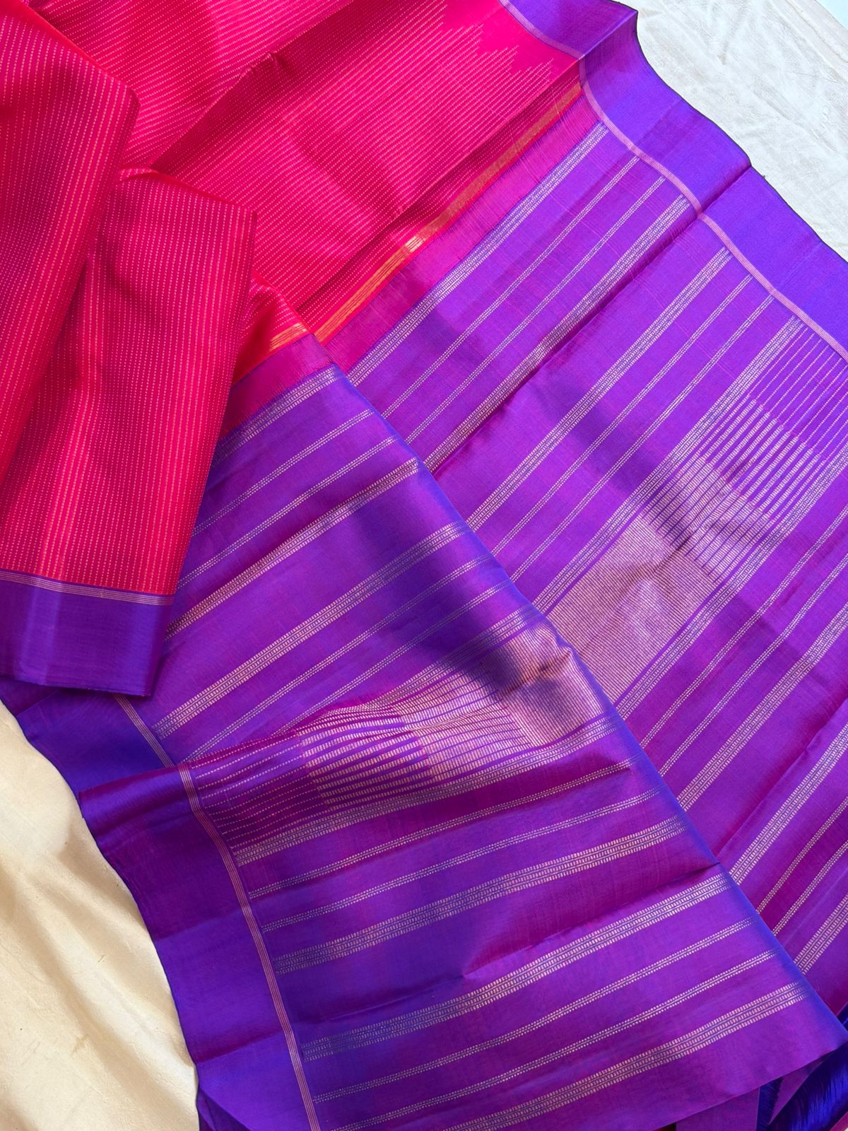 Pink shot purple zari lines / kanjipuram silk
