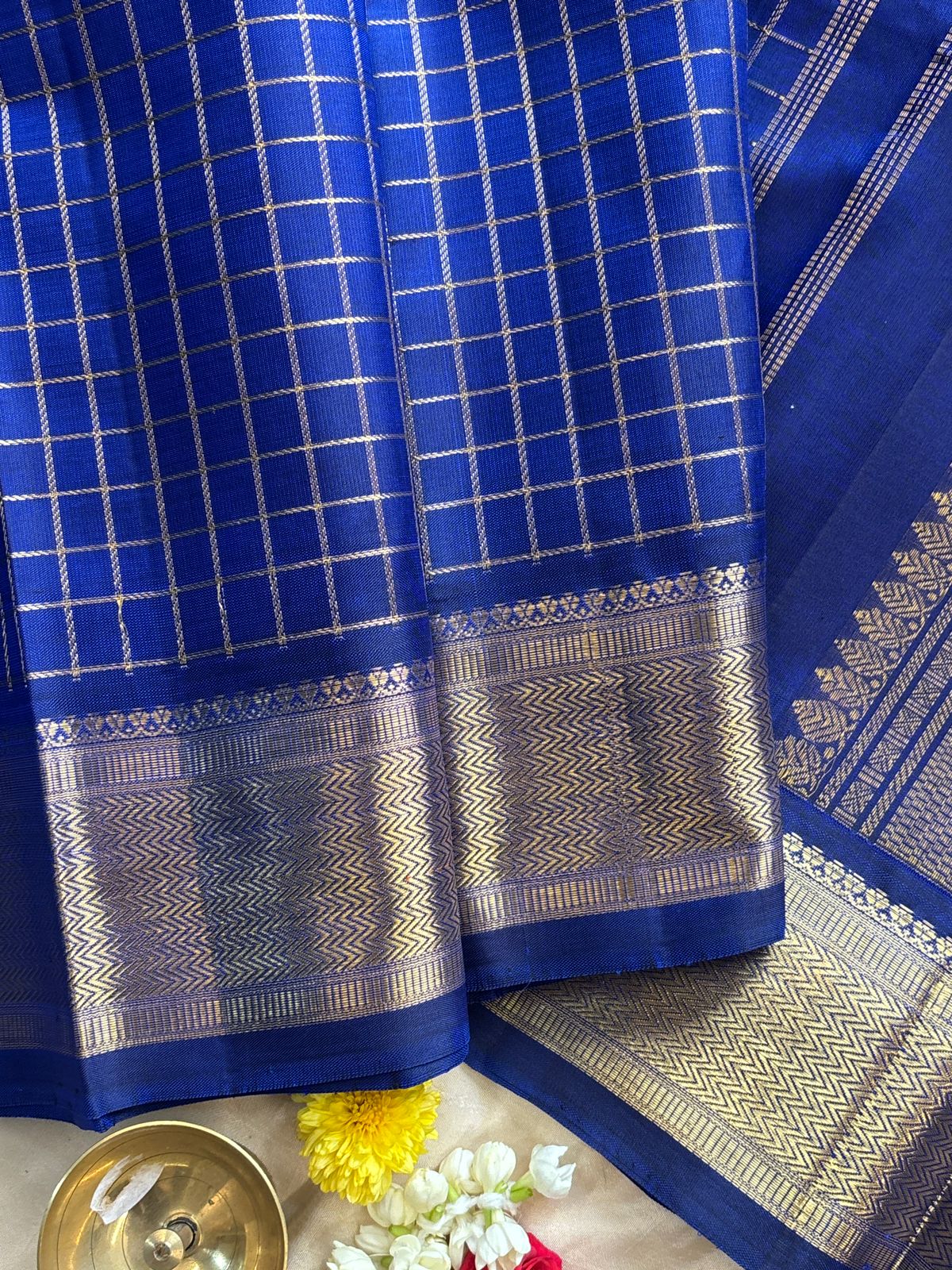 Ms blue zari kattam - Kanjipuram silk