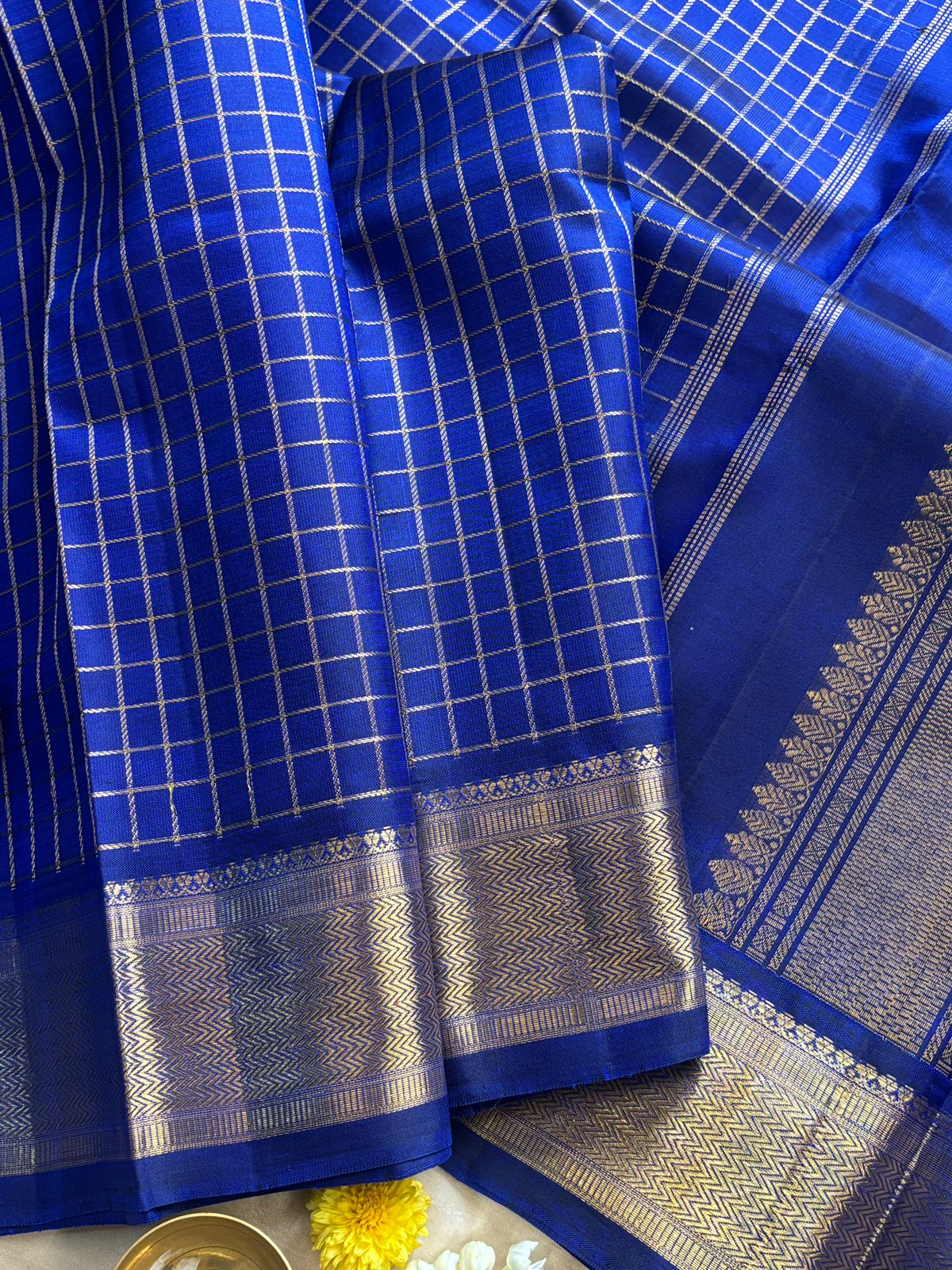 Ms blue zari kattam - Kanjipuram silk