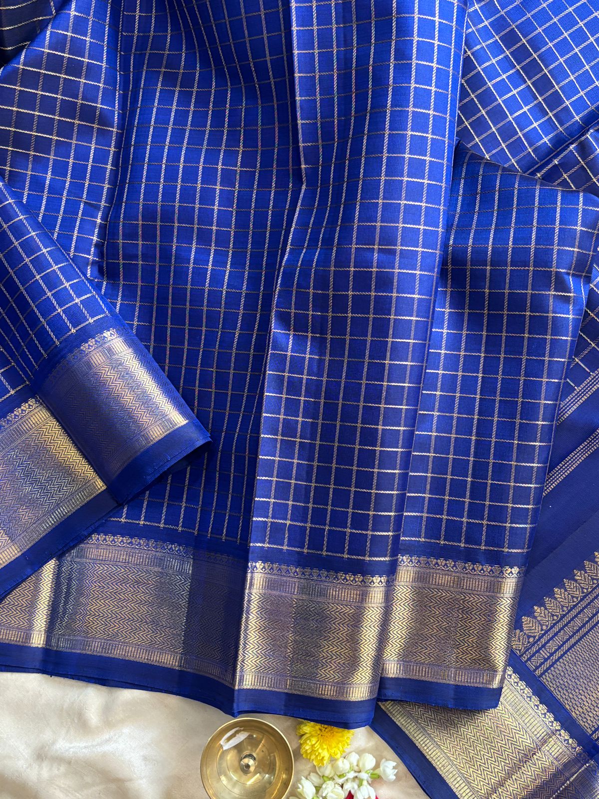 Ms blue zari kattam - Kanjipuram silk