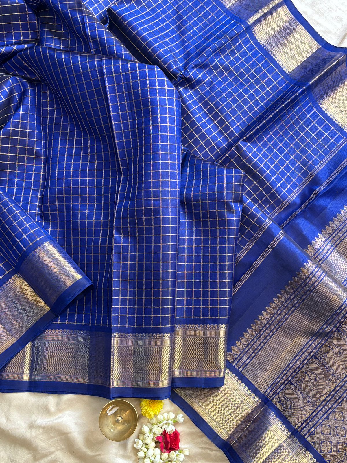 Ms blue zari kattam - Kanjipuram silk