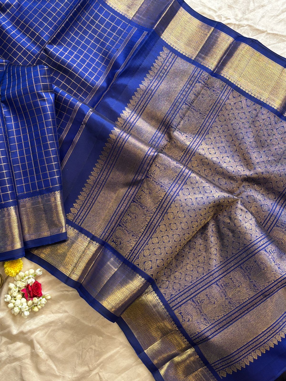 Ms blue zari kattam - Kanjipuram silk