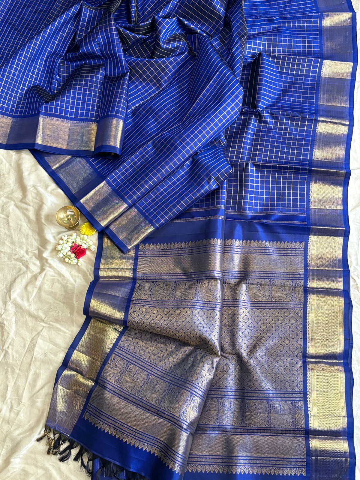 Ms blue zari kattam - Kanjipuram silk