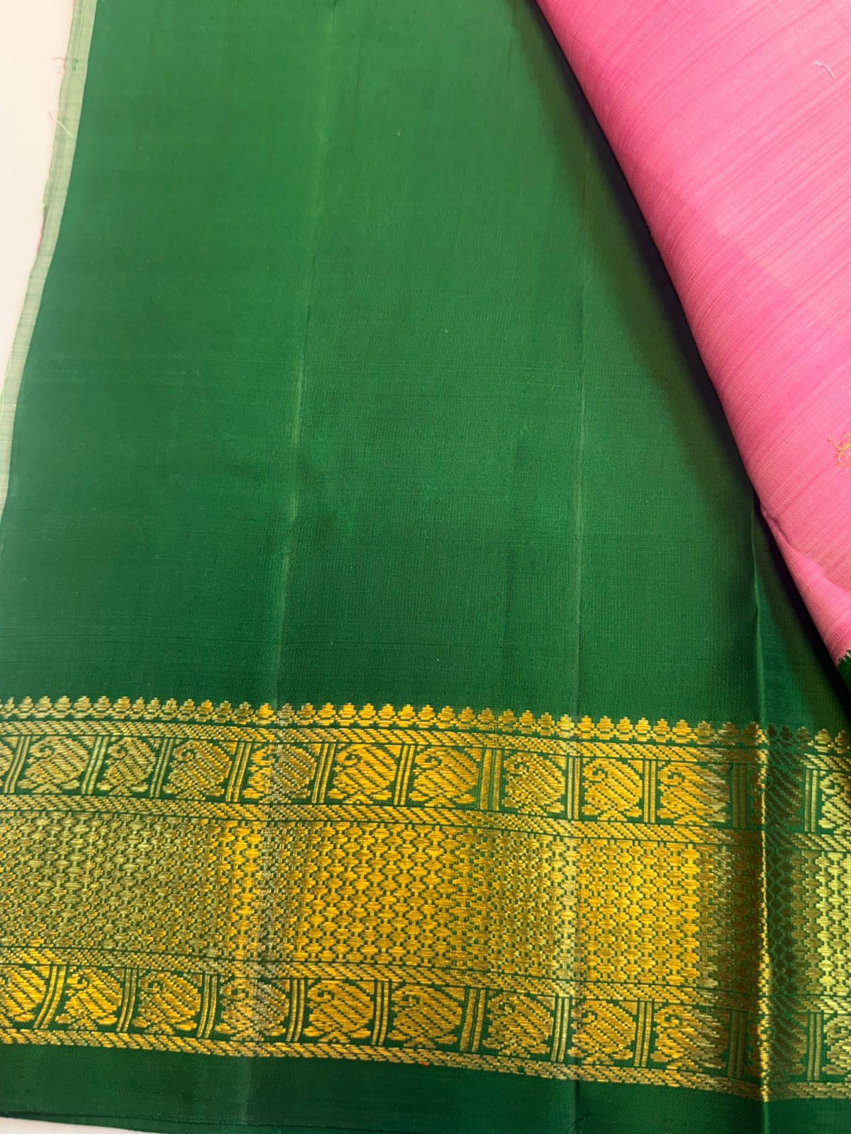 Lotus pink and green pavadai - 3-6 years paavadai sattai/ kanjipuram silk