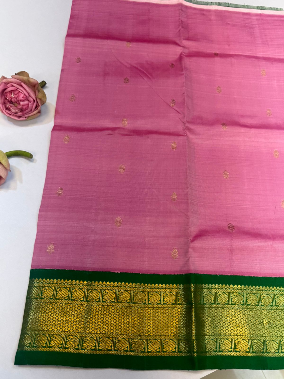 Lotus pink and green pavadai - 3-6 years paavadai sattai/ kanjipuram silk