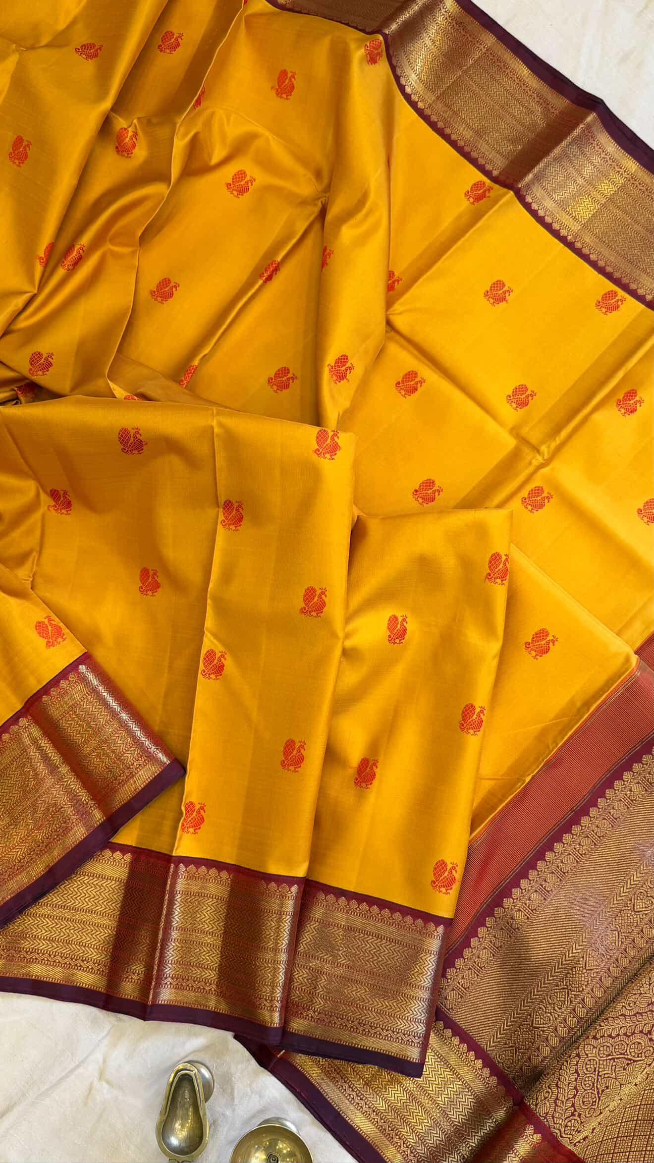 Golden mustard and araku kai korvai/ kanjipuram silk