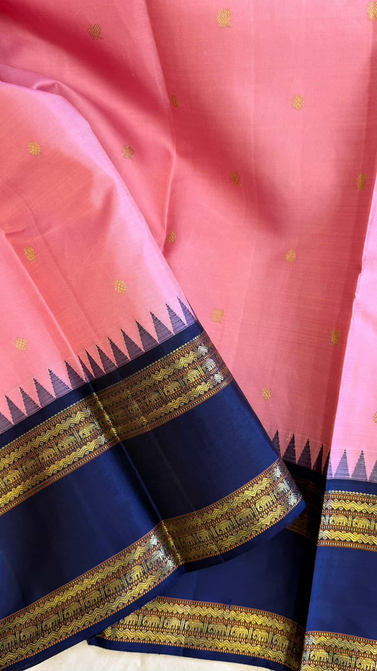 Pink and blue rettapet border kai korvai/ kanjipuram silk