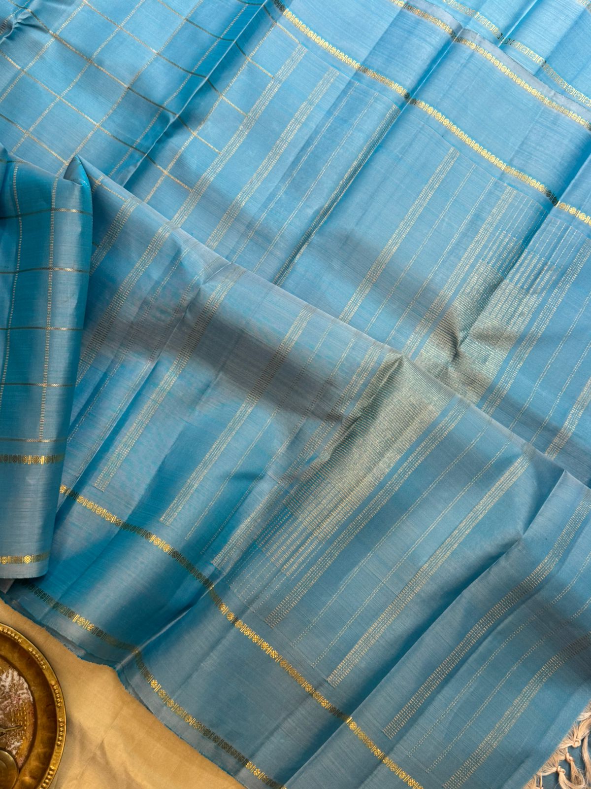 Powder blue zari kattam/ Bridal edit kanjipuram silk