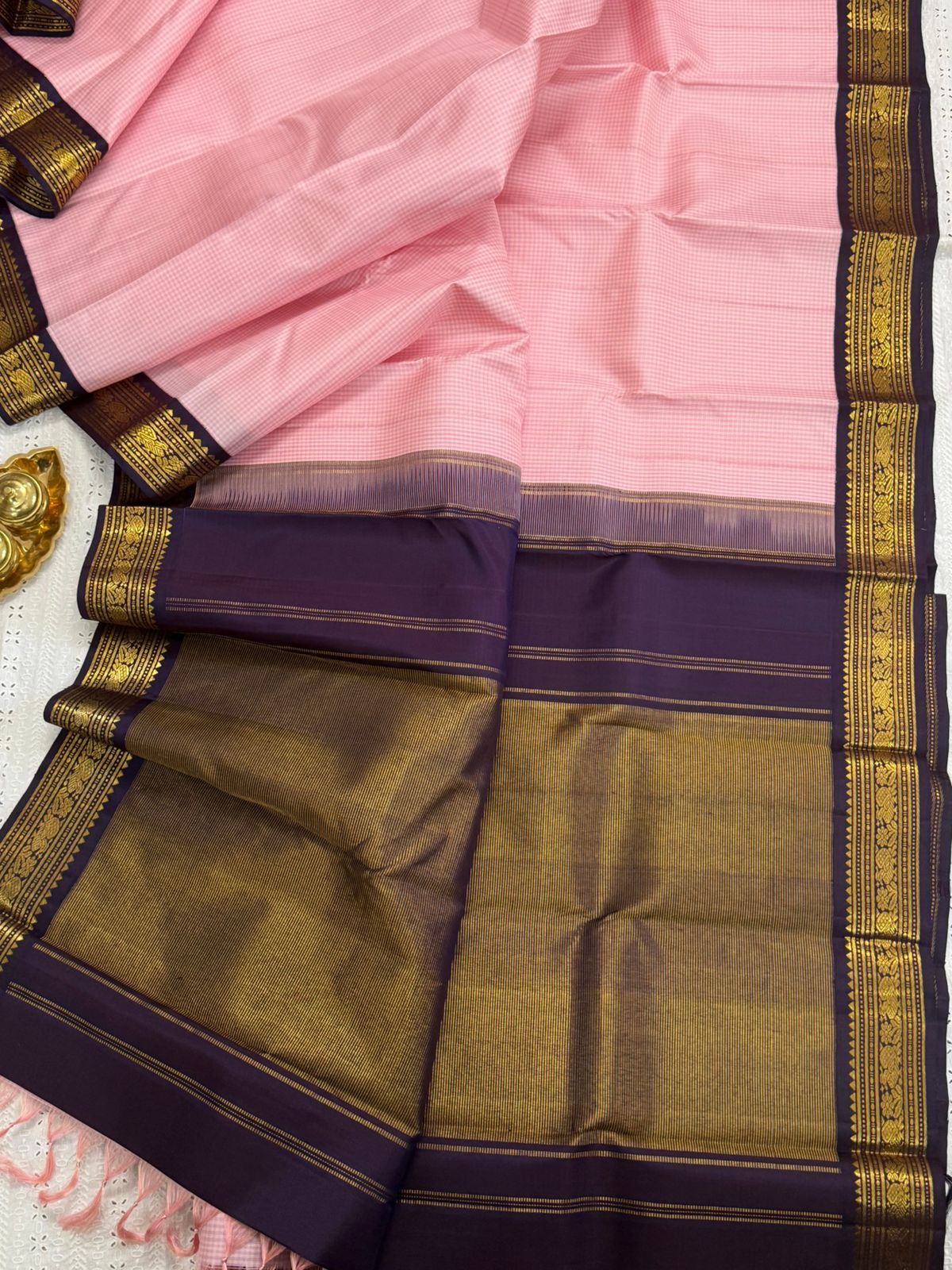 Pink checks and deep paaku / Arani Silk CLSA9878