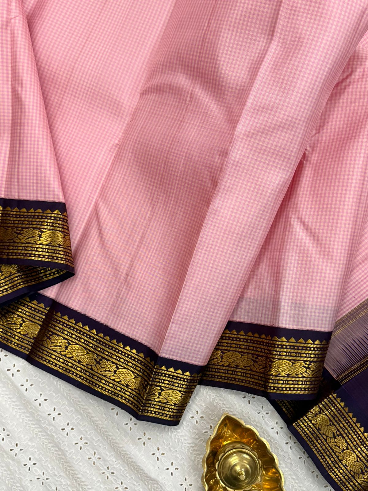 Pink checks and deep paaku / Arani Silk CLSA9878