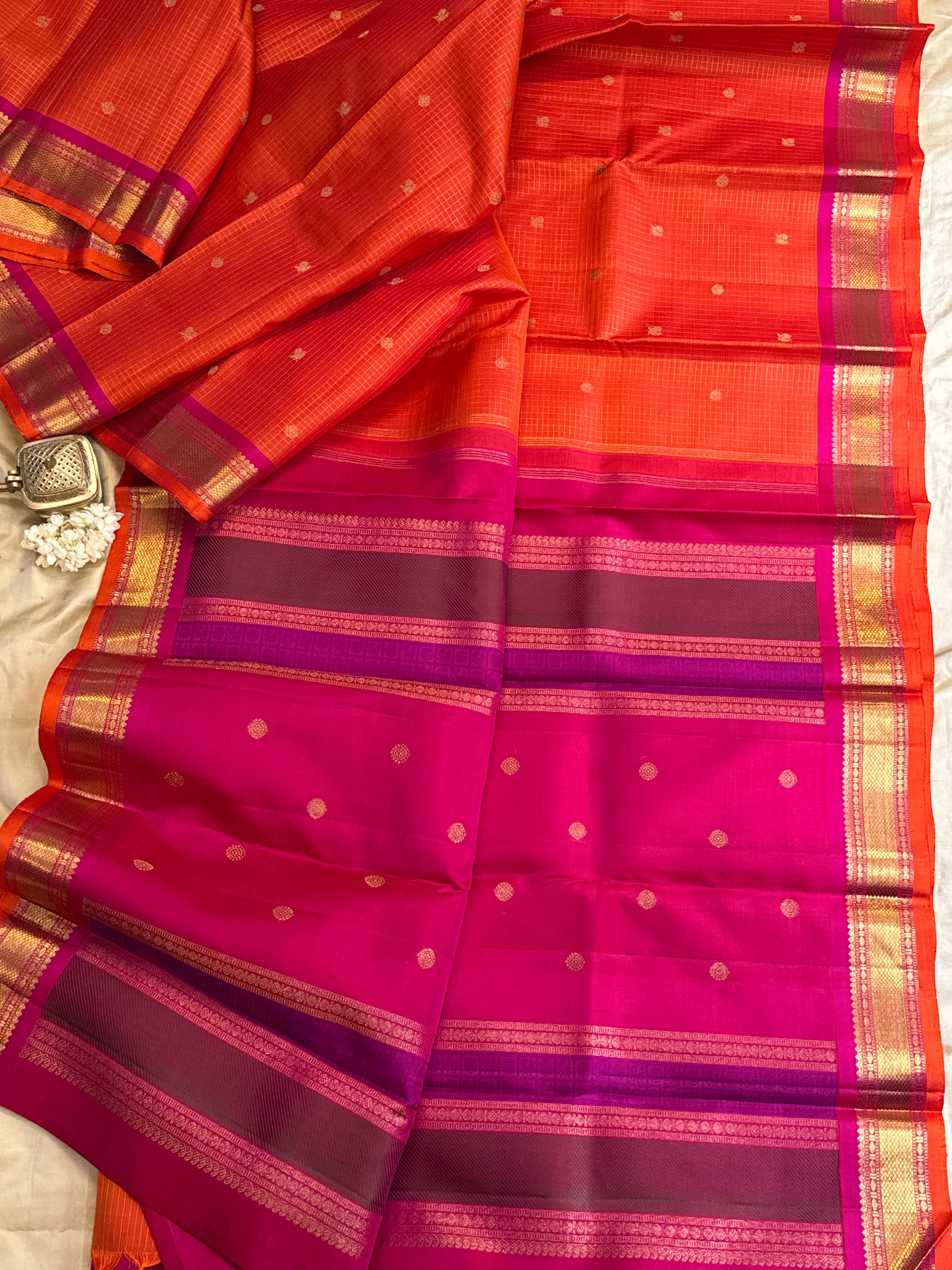 Orange zari kattam butta / Kanjipuram silk CLSA6958