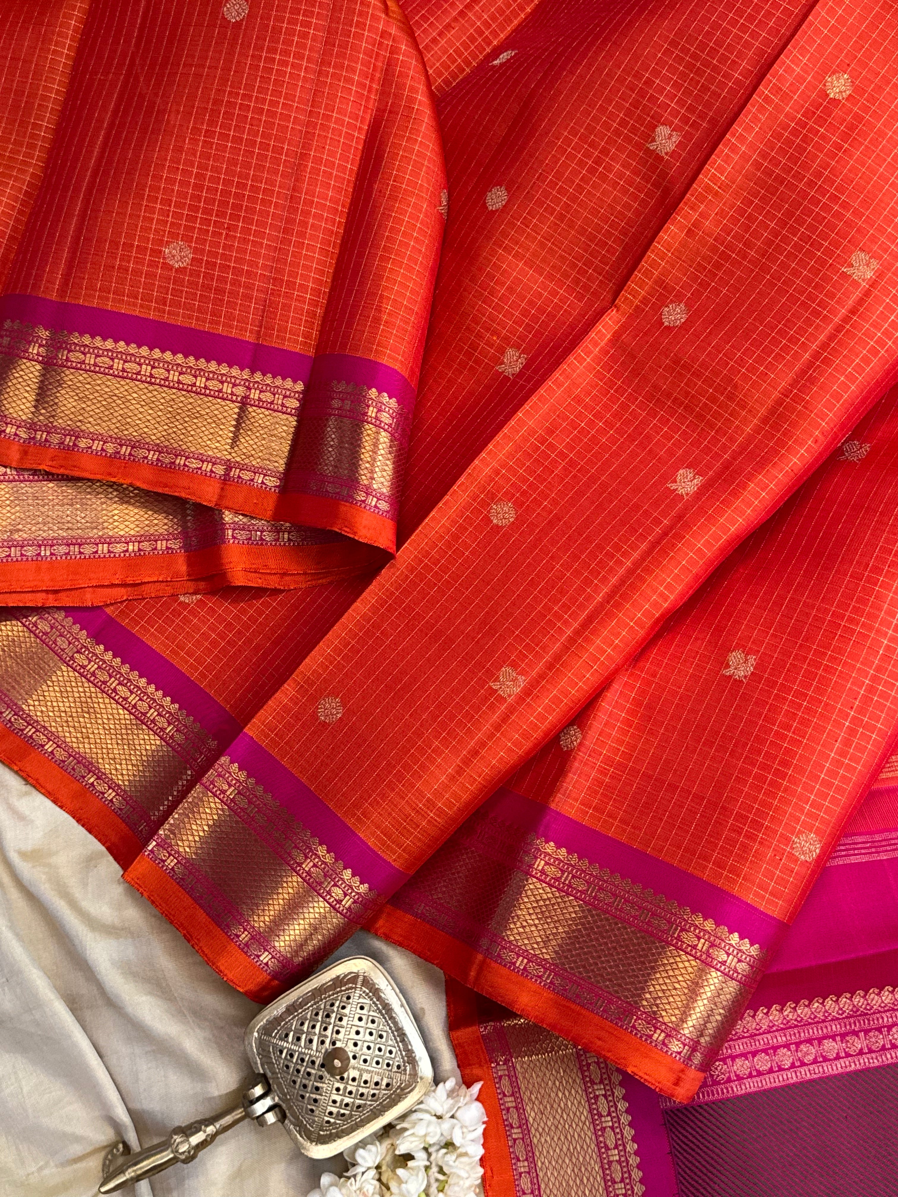 Orange zari kattam butta / Kanjipuram silk CLSA6958