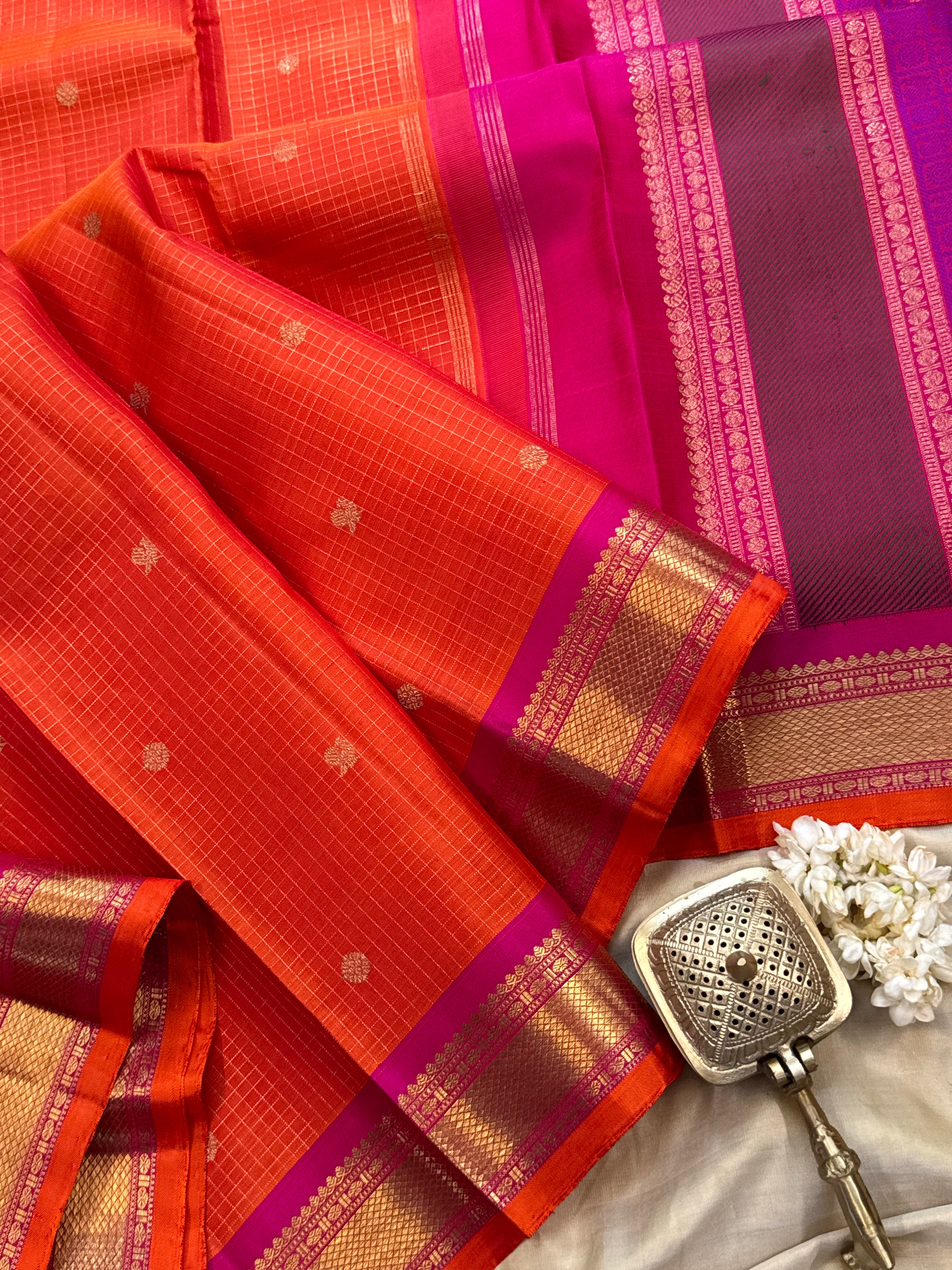 Orange zari kattam butta / Kanjipuram silk CLSA6958